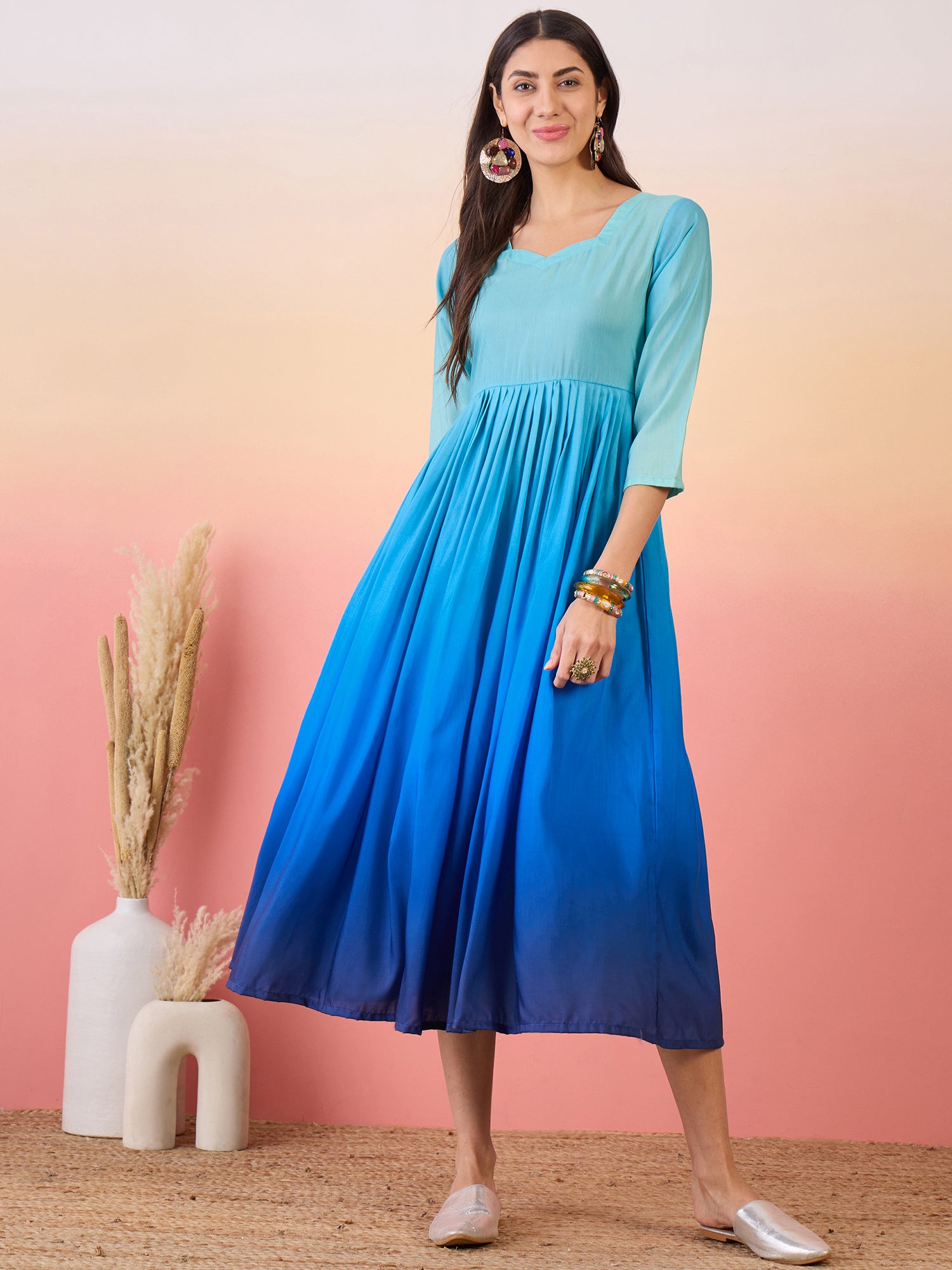 Light Aqua Blue Dyed Sweetheart Neck Long Anarkali Kurta