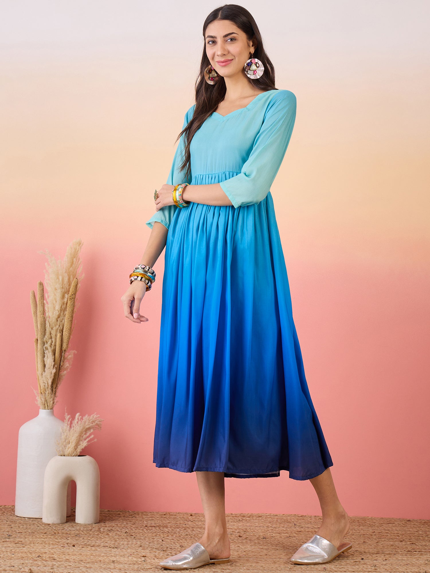 Light Aqua Blue Dyed Sweetheart Neck Long Anarkali Kurta