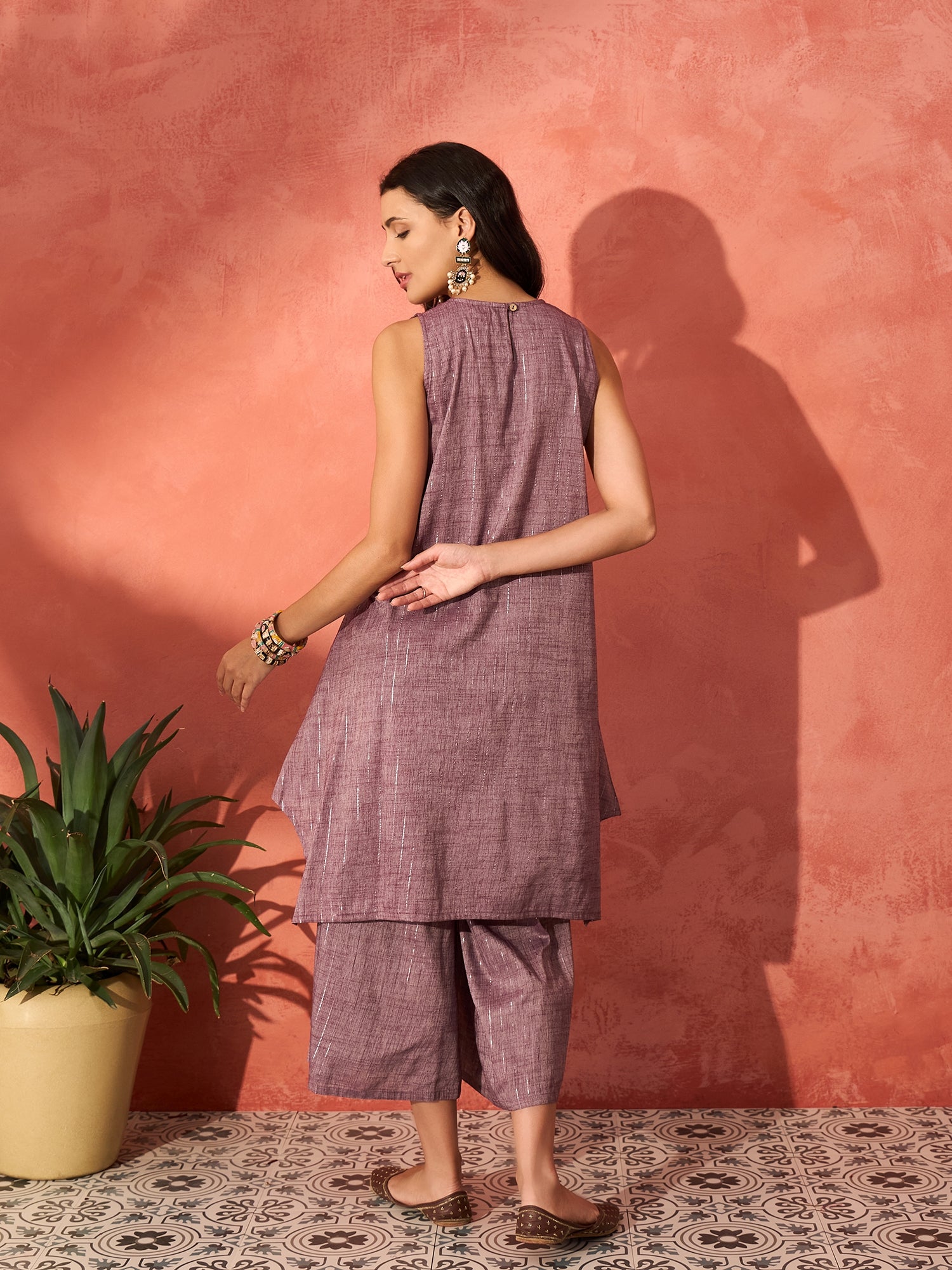 Mauve Lurex Short Pallazo Kurta Set