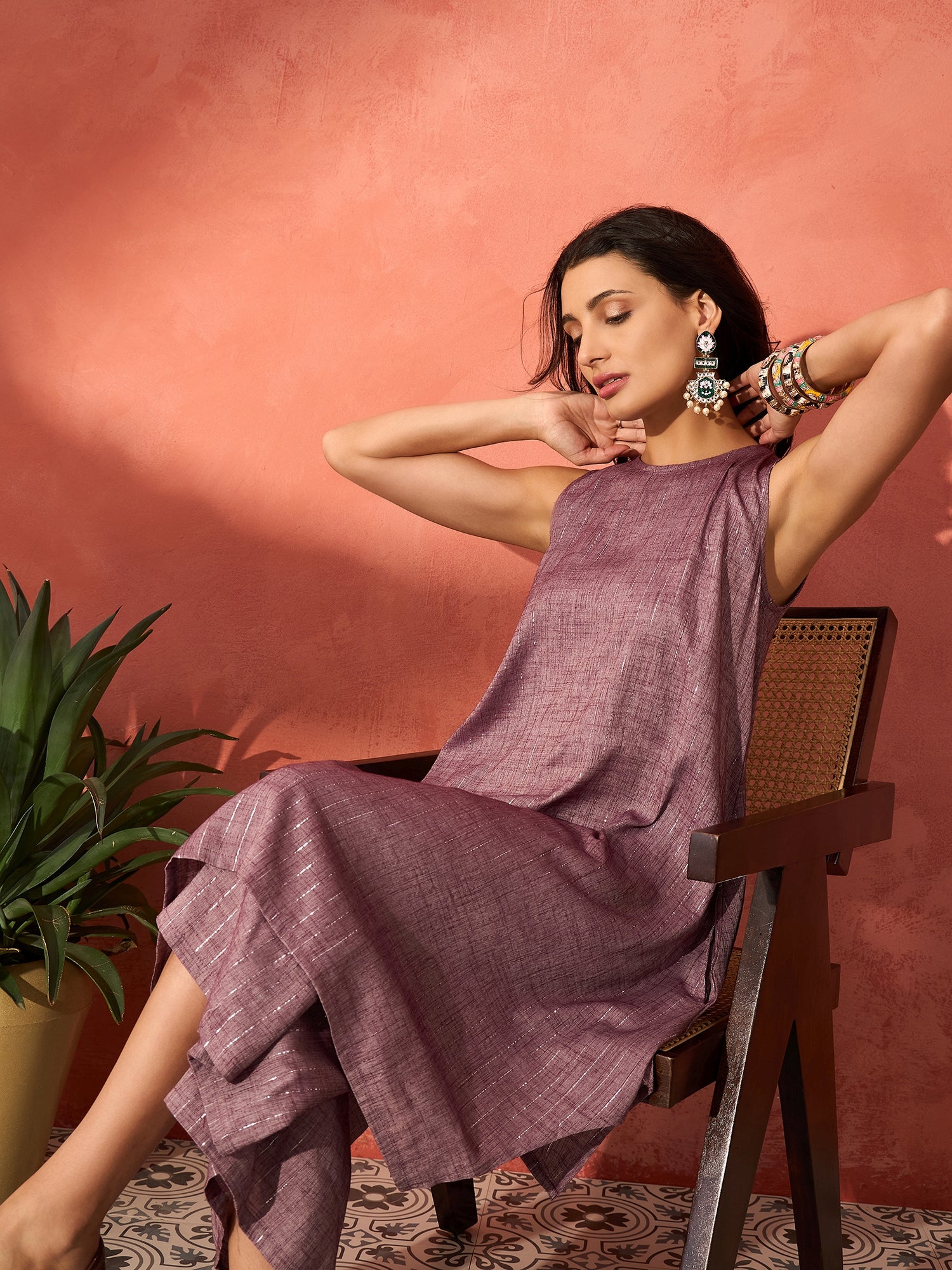 Mauve Lurex Short Pallazo Kurta Set