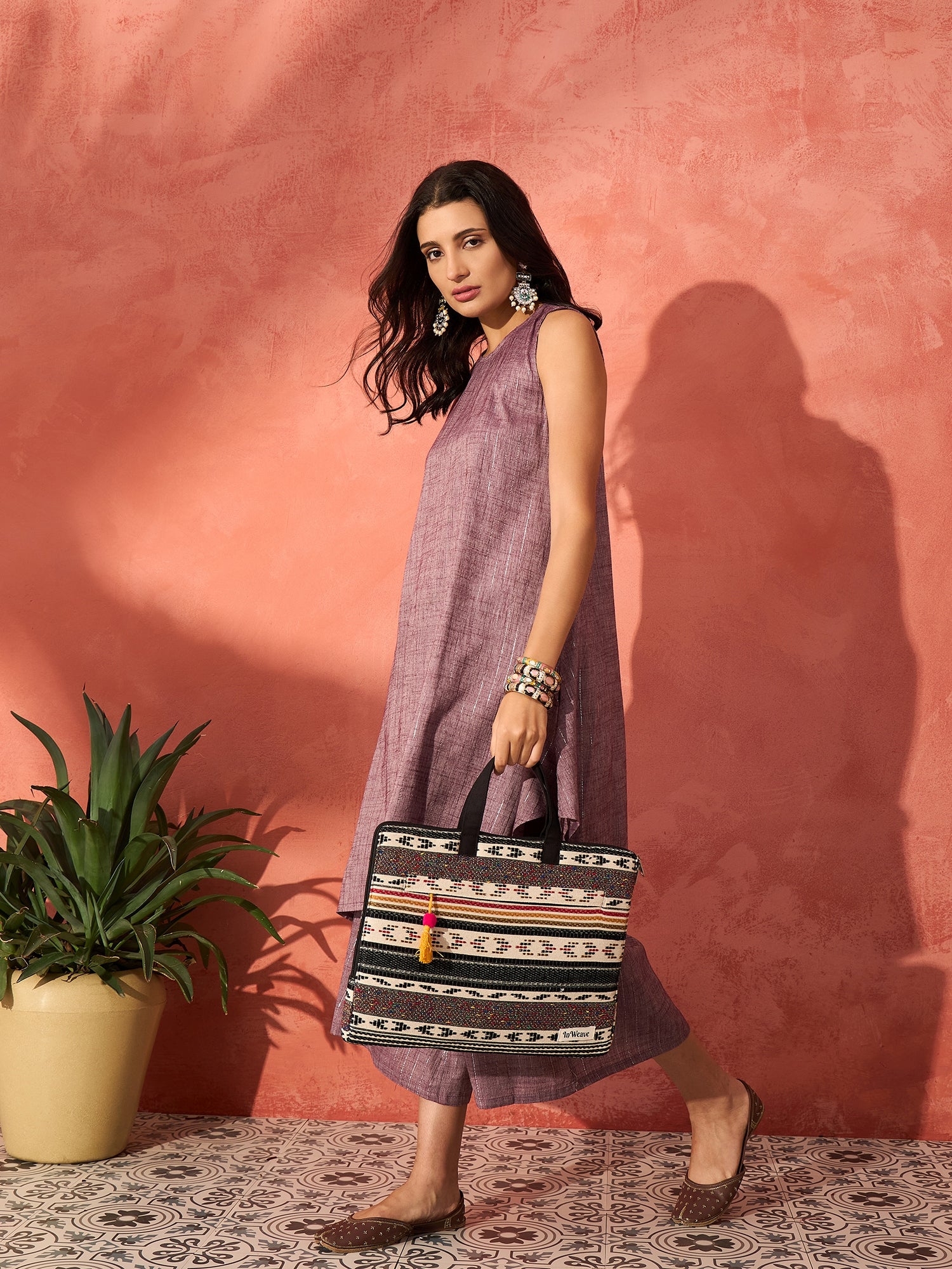 Mauve Lurex Short Pallazo Kurta Set