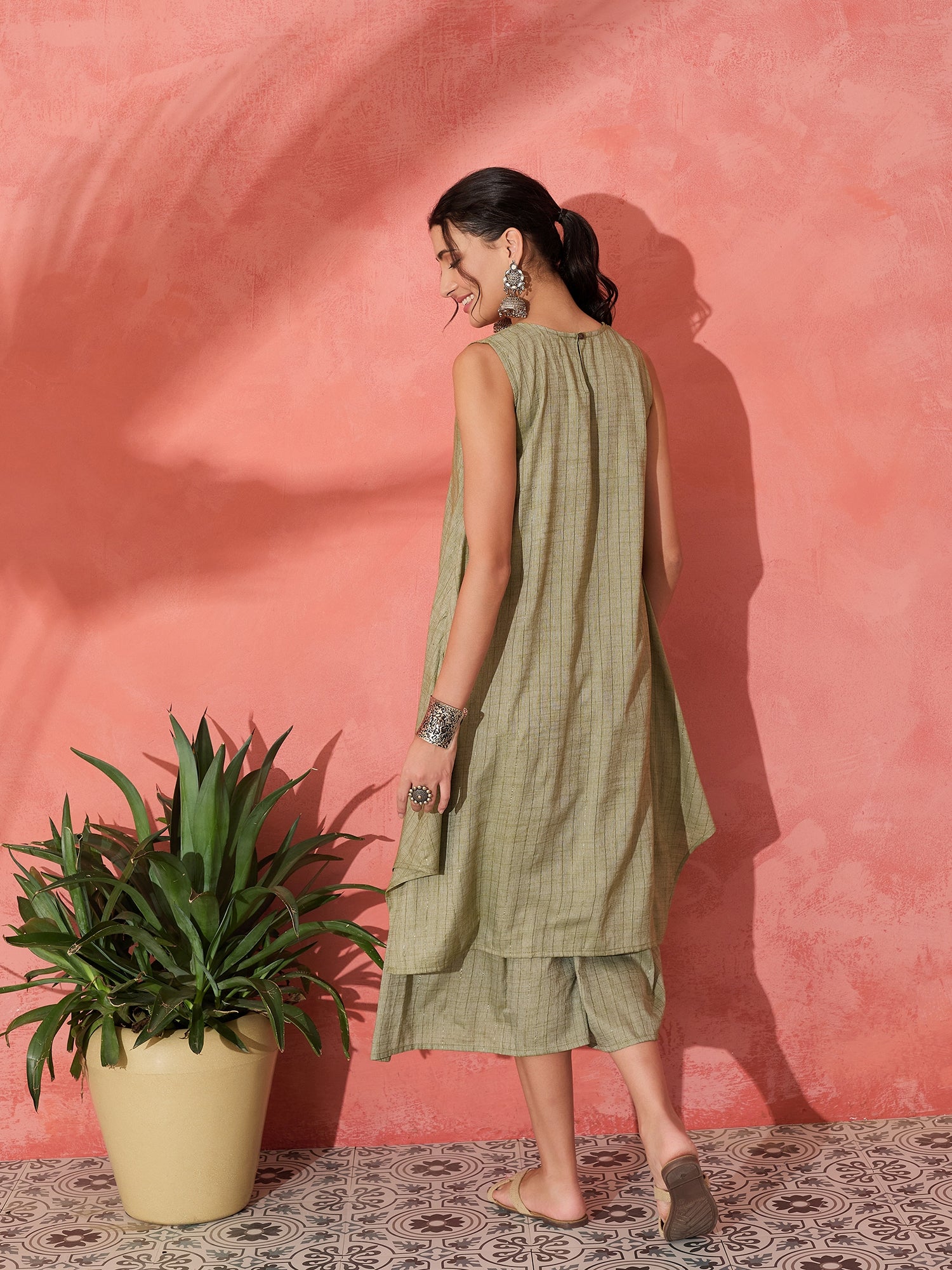 OLIVE LUREX SHORT PALLAZO KURTA SET