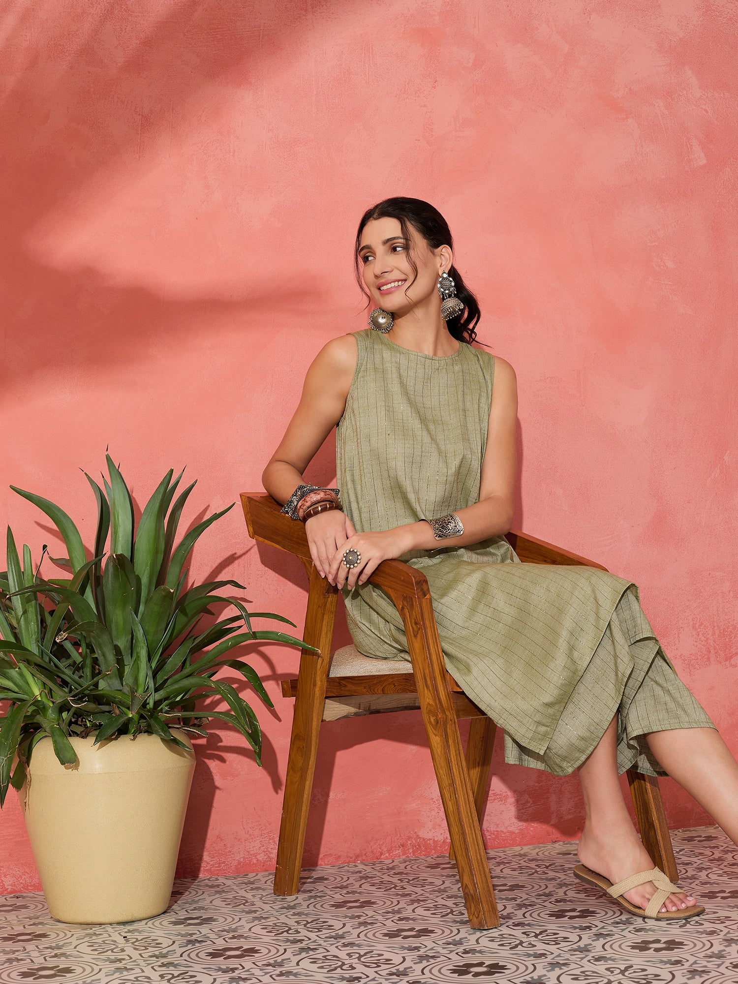 OLIVE LUREX SHORT PALLAZO KURTA SET