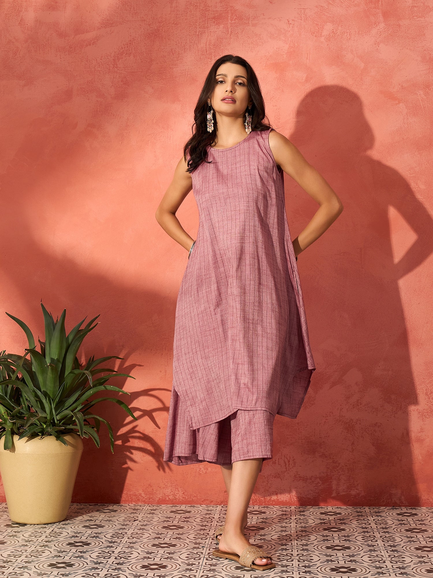 Wine Lurex Short Pallazo Kurta Set