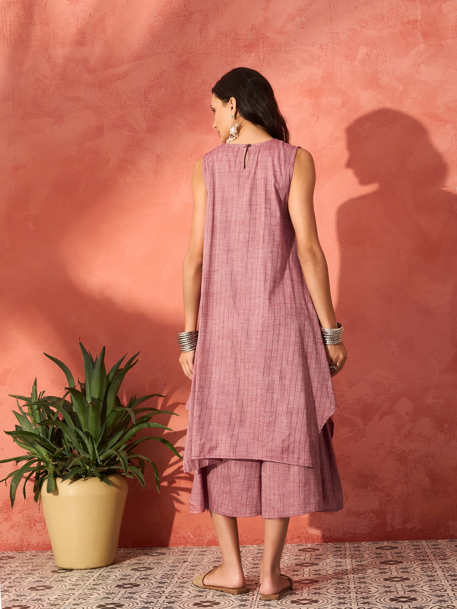 Wine Lurex Short Pallazo Kurta Set