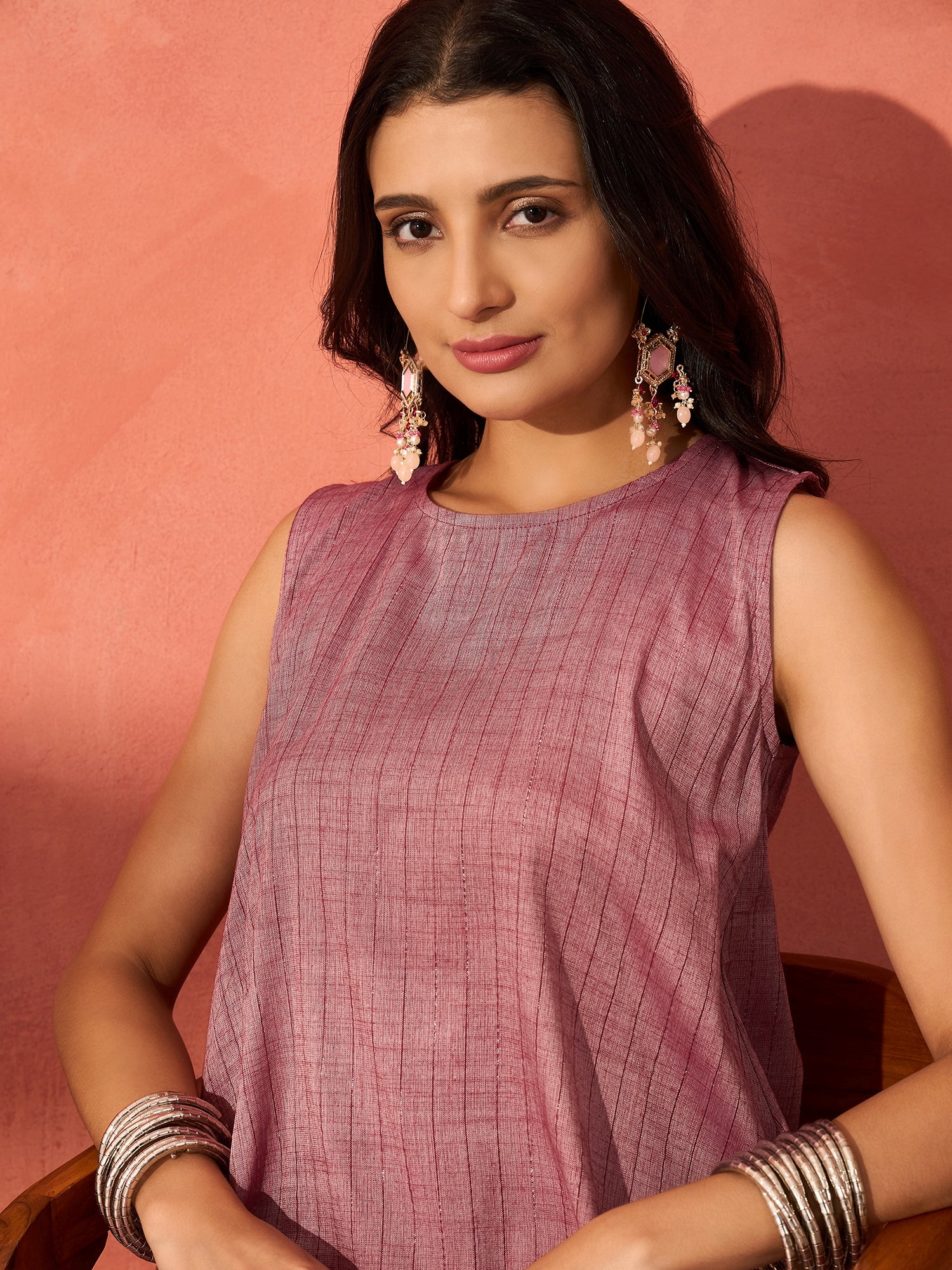 Wine Lurex Short Pallazo Kurta Set