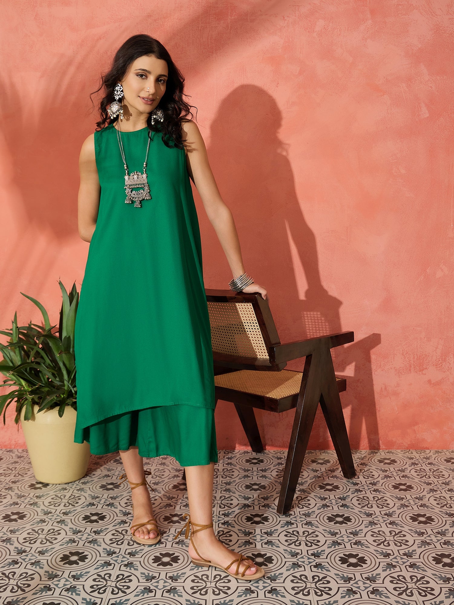 FOREST GREEN SHORT KURTA PALAZZO SET