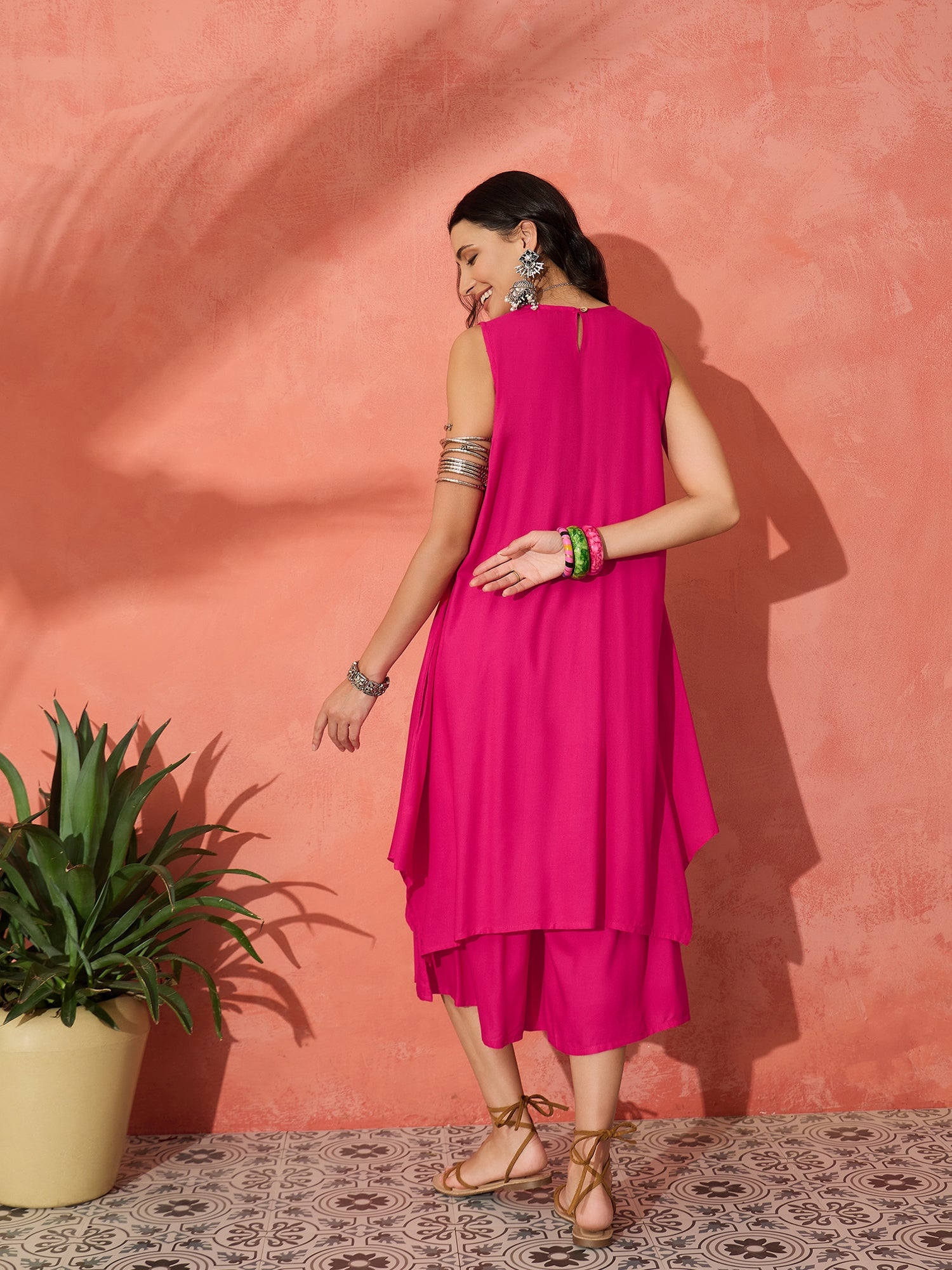 FUCHSIA SHORT KURTA PALAZZO SET