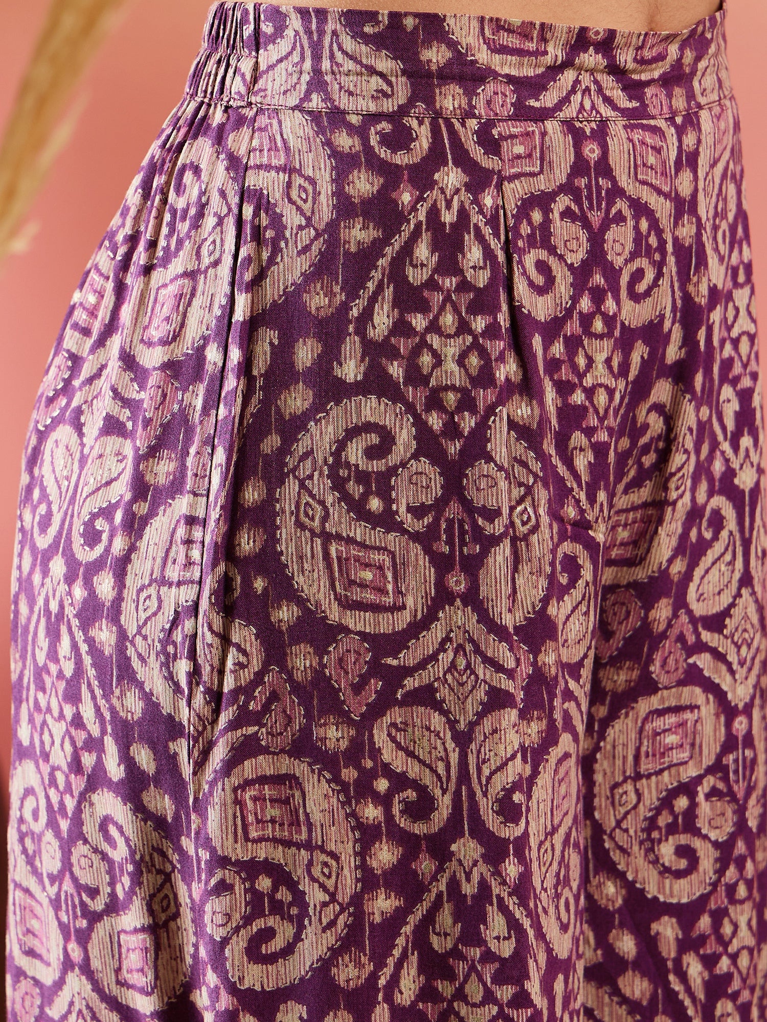 Dusty Mauve Paisley Print Cowl Neck Top Bottom Set