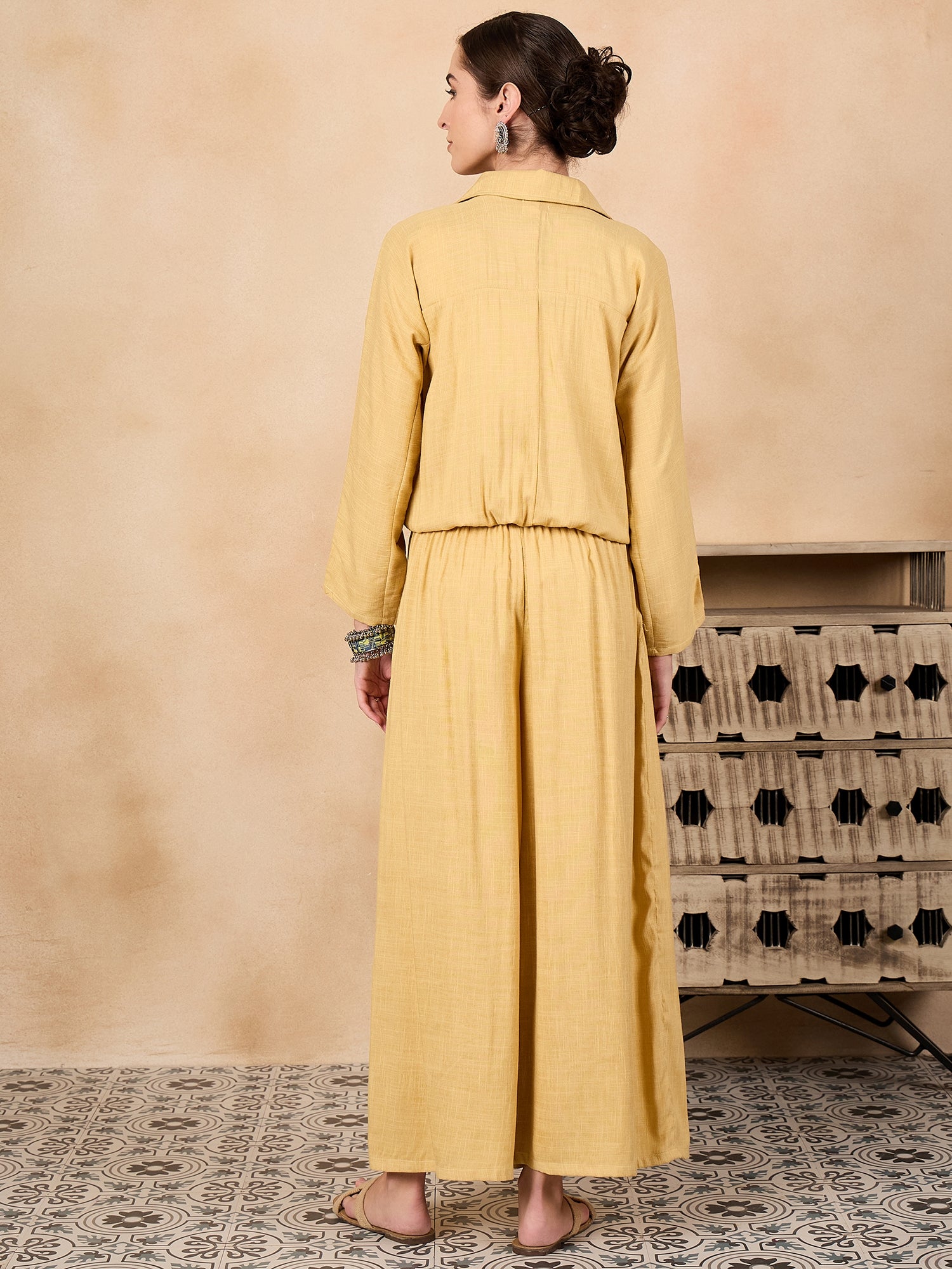 Light Yellow Johnny Neck Jacket Co'ord Set