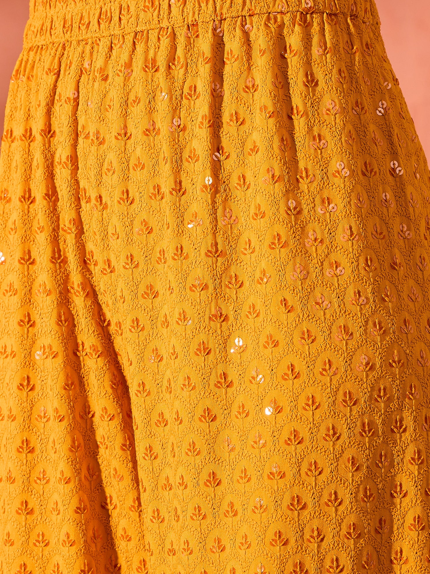 Mustard Chikankari Short Kurta Set