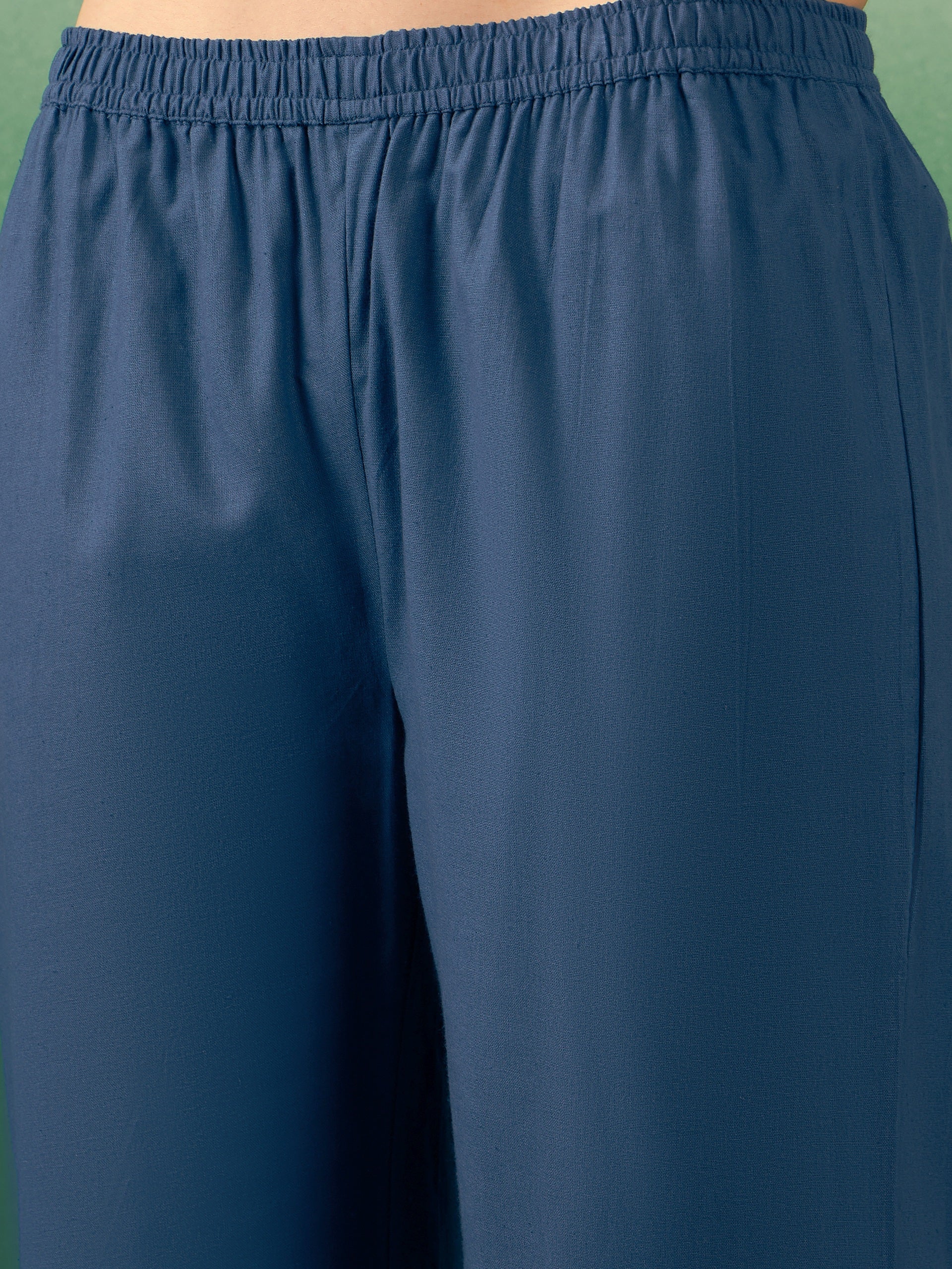 Midnight Blue Solid V Neck Short Kurta Pant Set