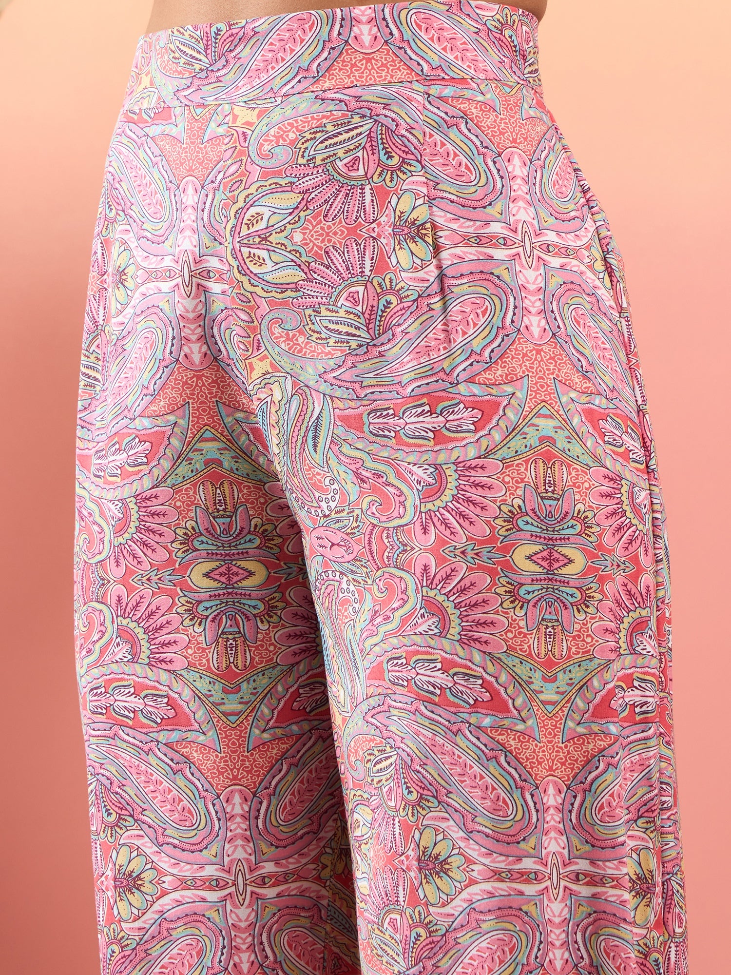 Pink Multi Paisley Print Round Neck Co-ord Set