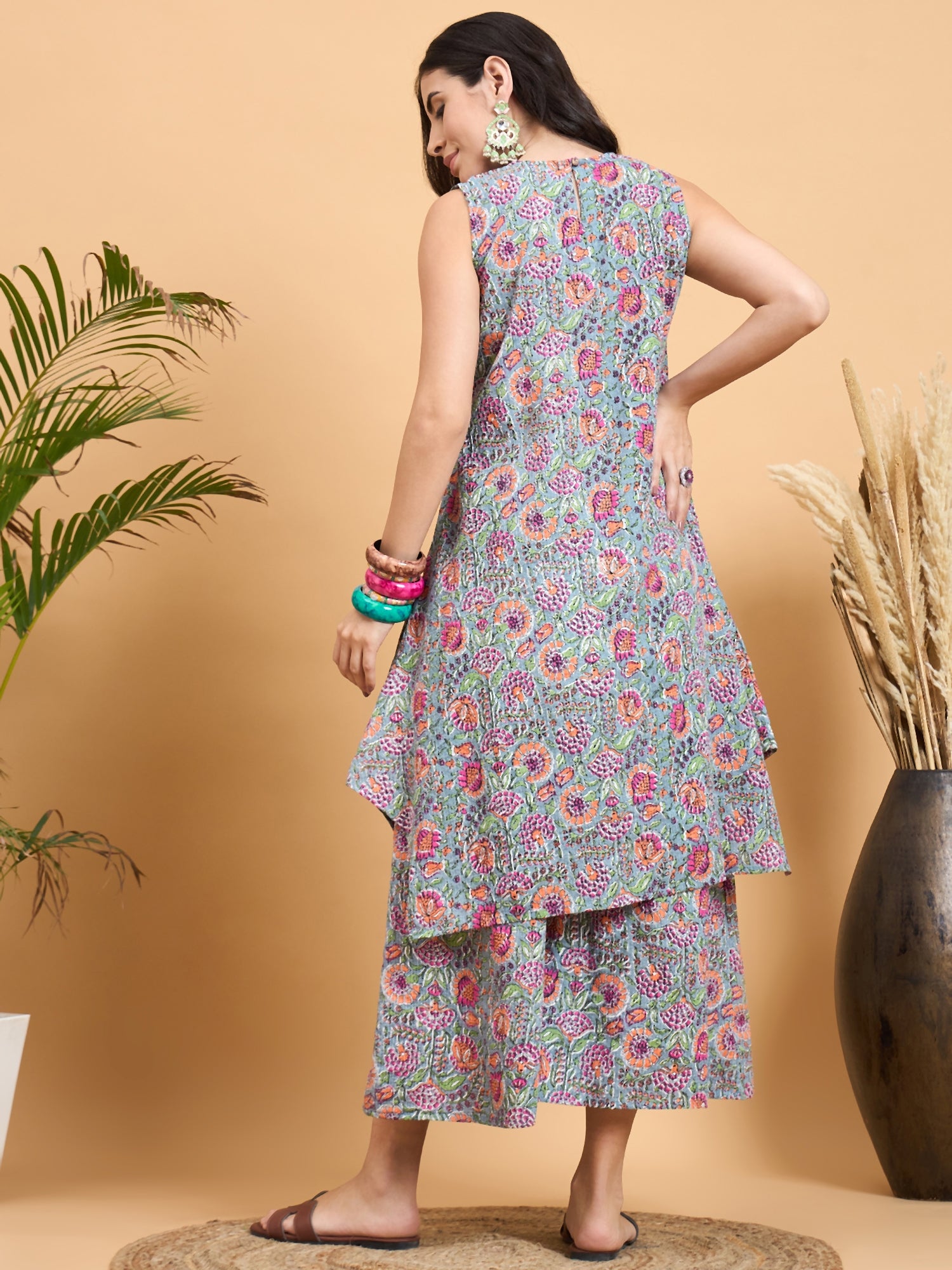 Grey Kantha Floral Jaal Short Palazzo Set