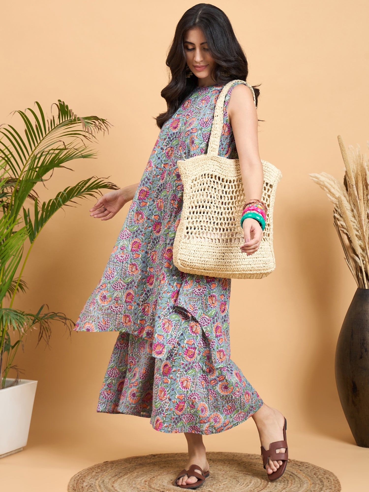 Grey Kantha Floral Jaal Short Palazzo Set