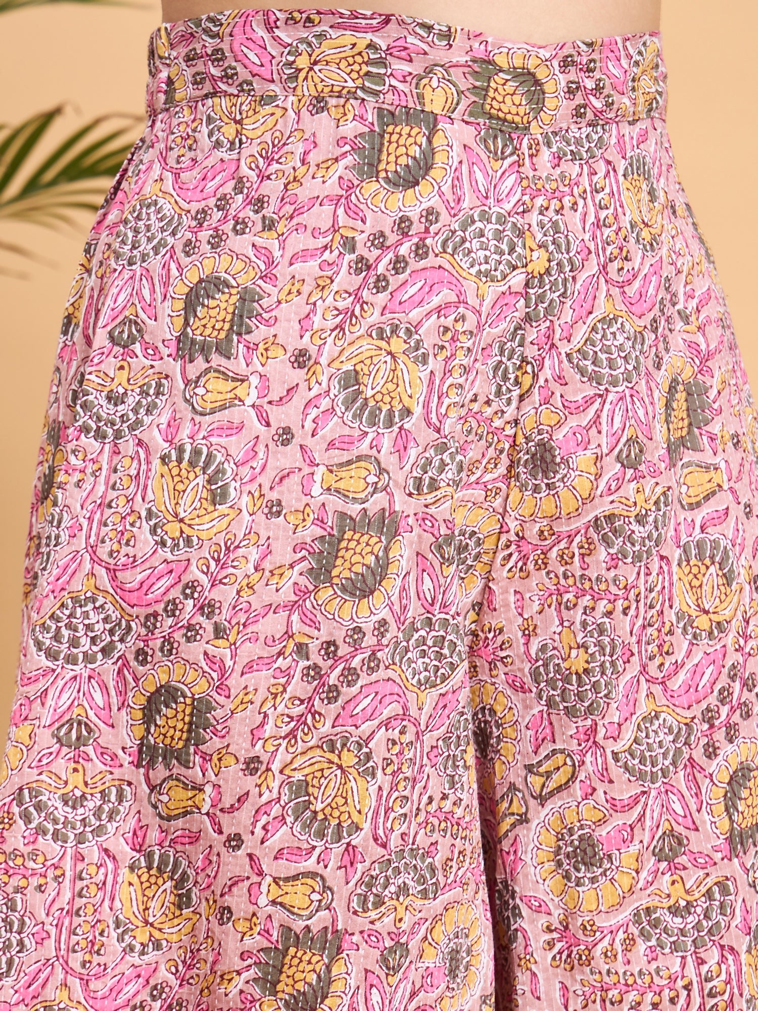 Pastel Pink Kantha Floral Jaal Short Palazzo Set