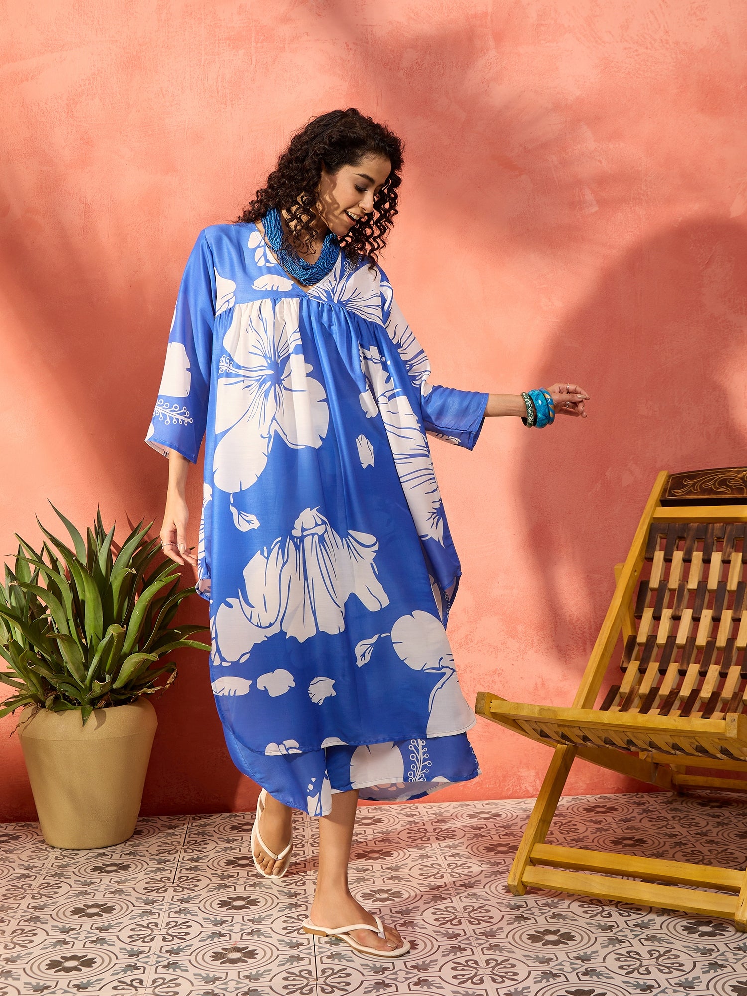 Azure Blue Hibiscus Kurta Set