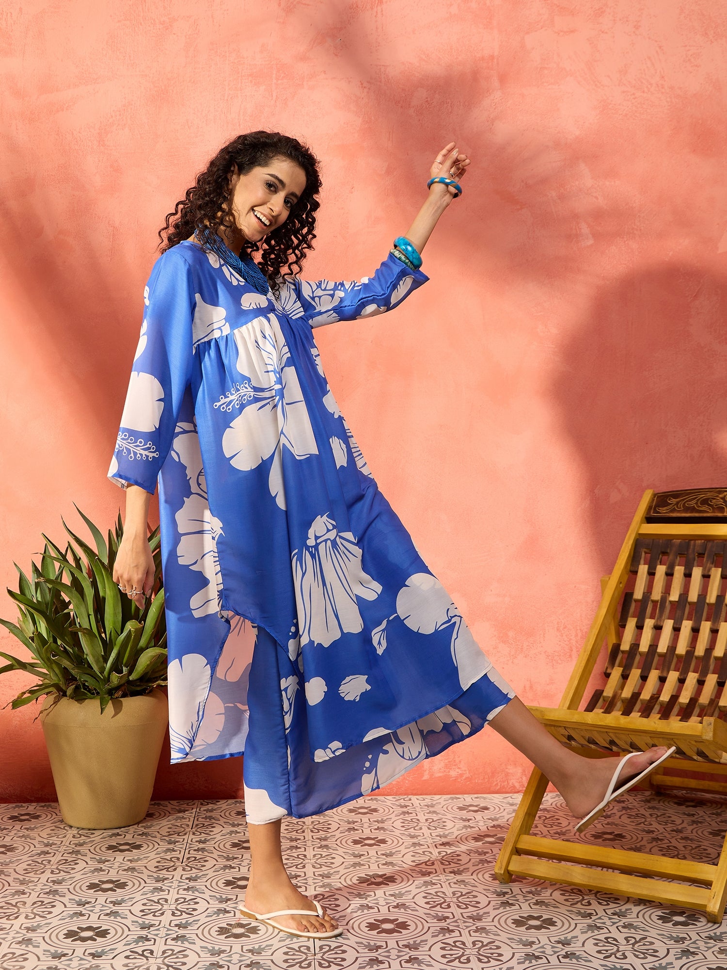 Azure Blue Hibiscus Kurta Set