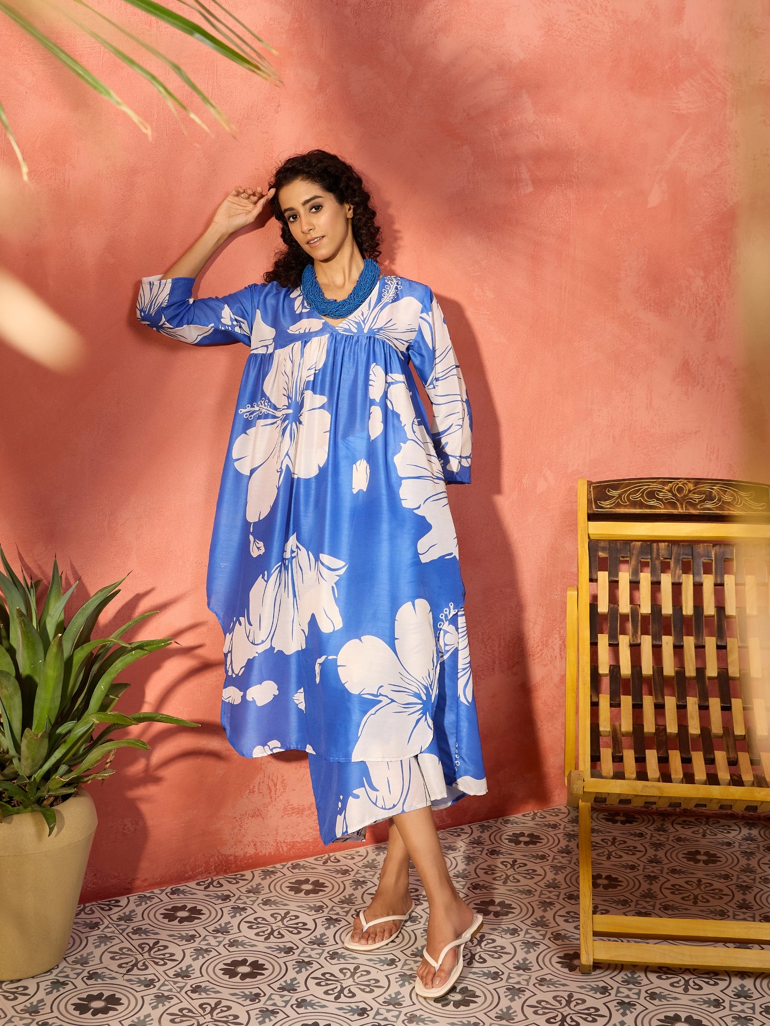 Azure Blue Hibiscus Kurta Set