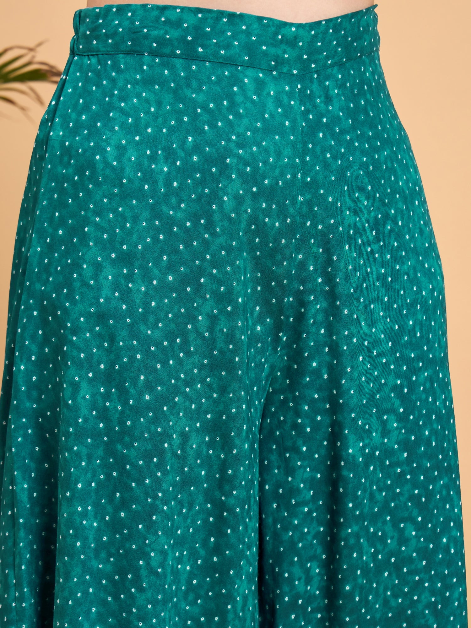 Teal Dot Print Halter Neck W/S Kurta Set