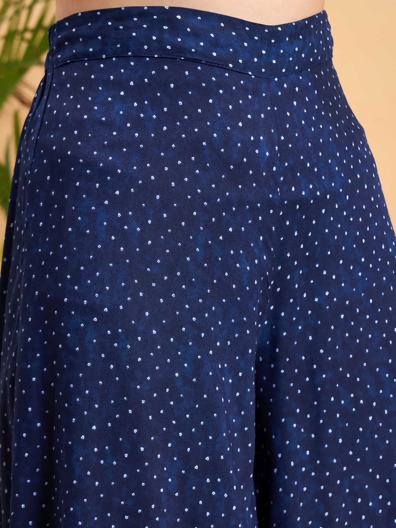 Navy Blue Dot Print Halter Neck W/S Kurta Set