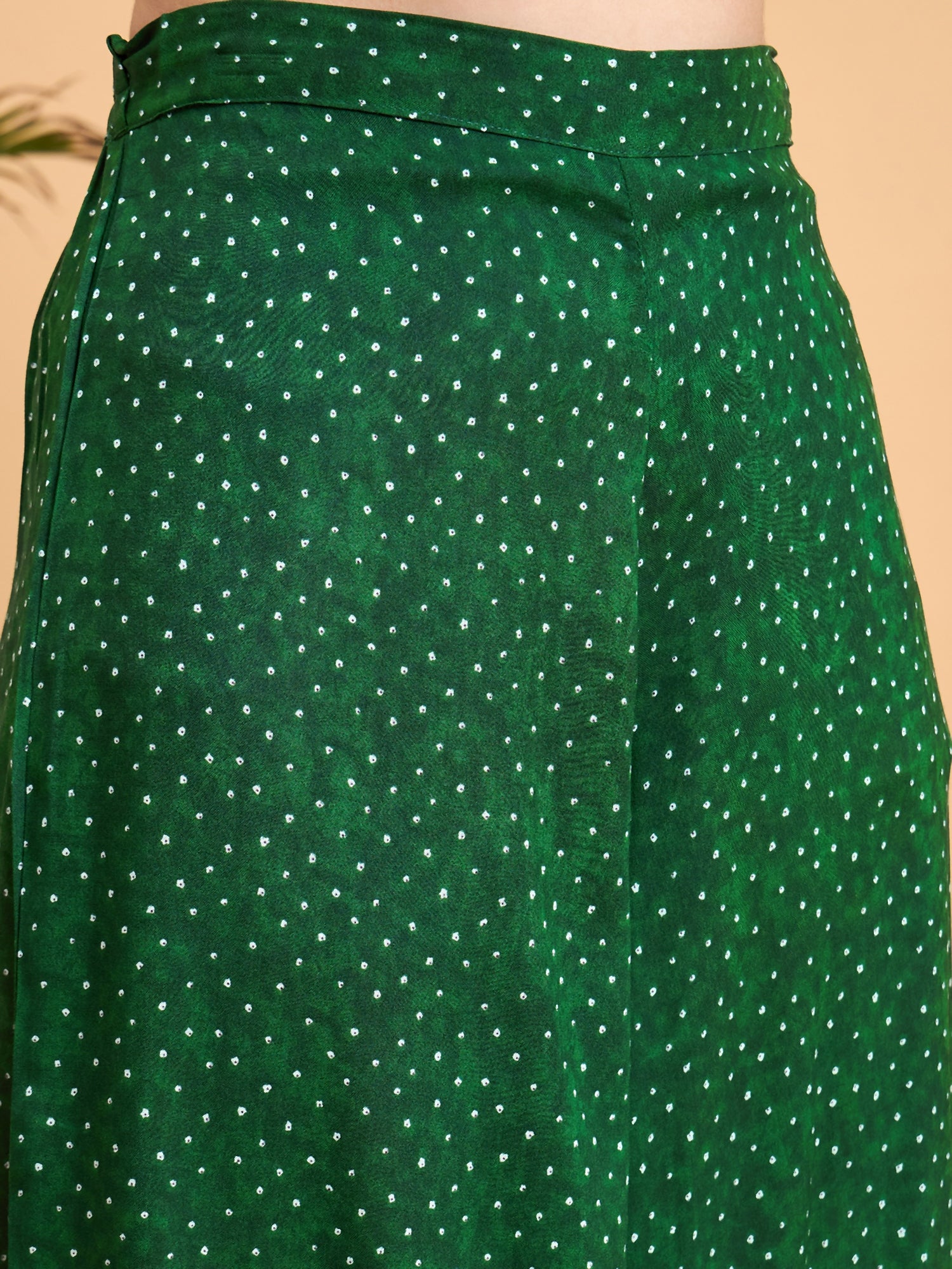 Emerald Green Dot Print One Shoulder Palazzo Set