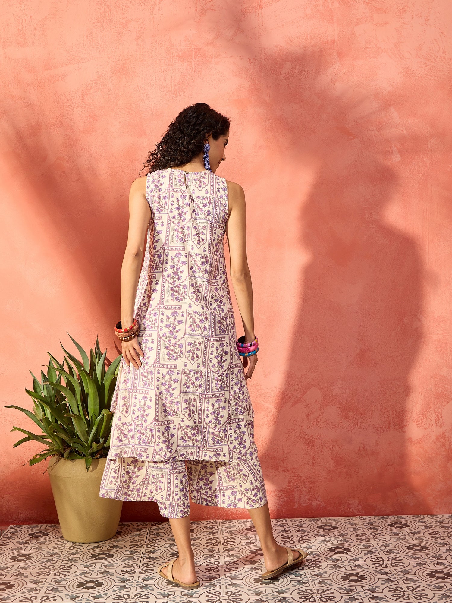 Mauve Ethnic Window Floral Short Palazzo Kurta Set