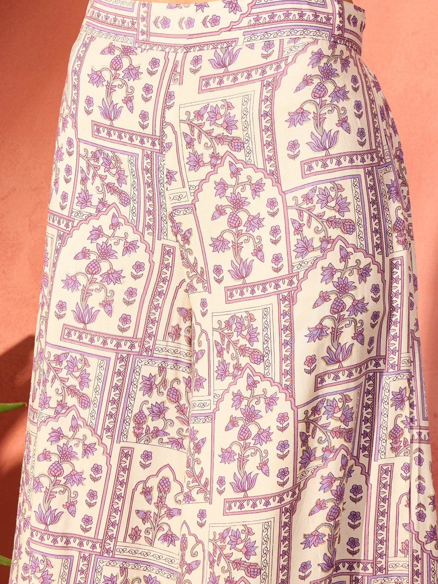 Mauve Ethnic Window Floral Short Palazzo Kurta Set