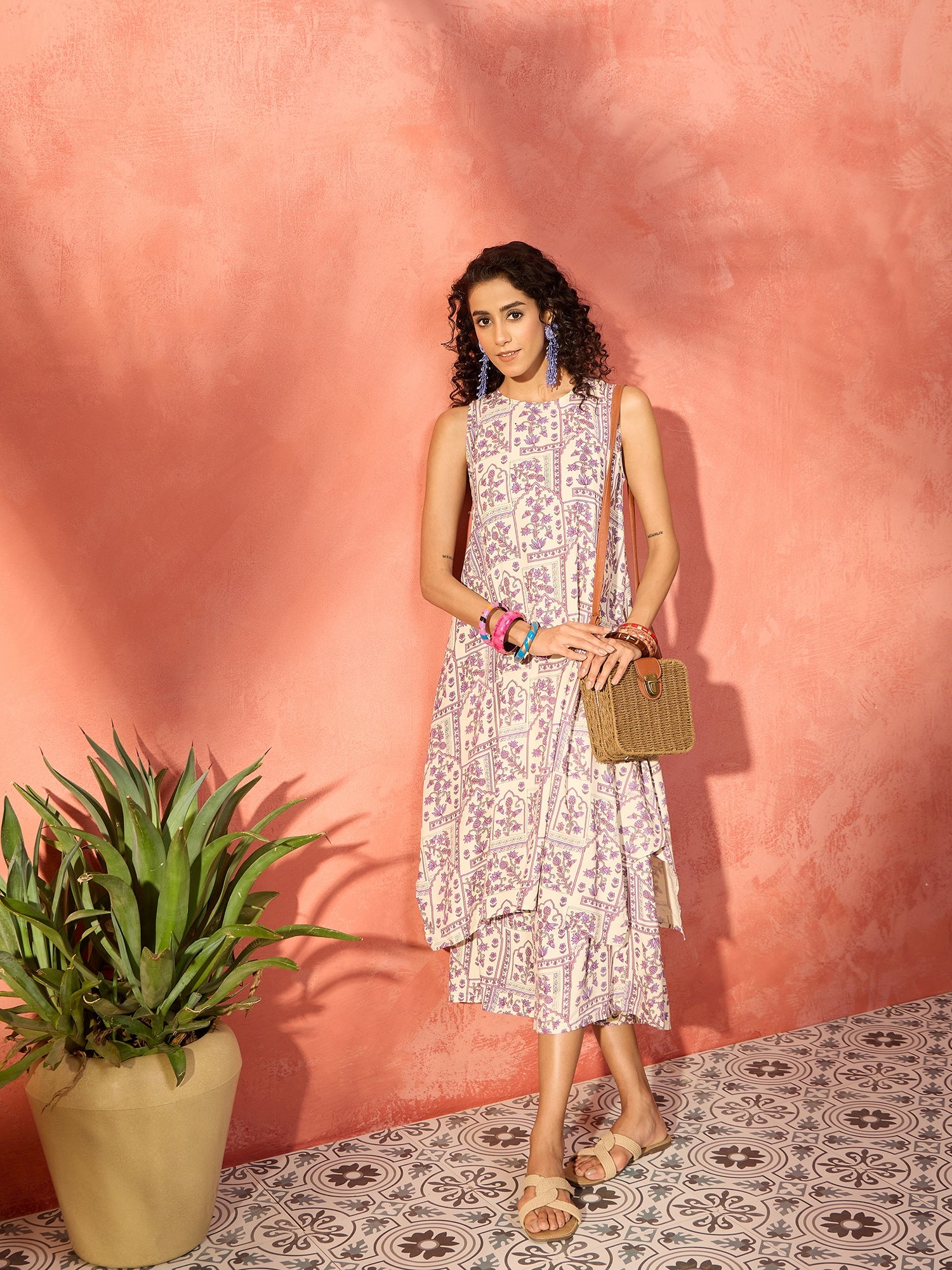 Mauve Ethnic Window Floral Short Palazzo Kurta Set