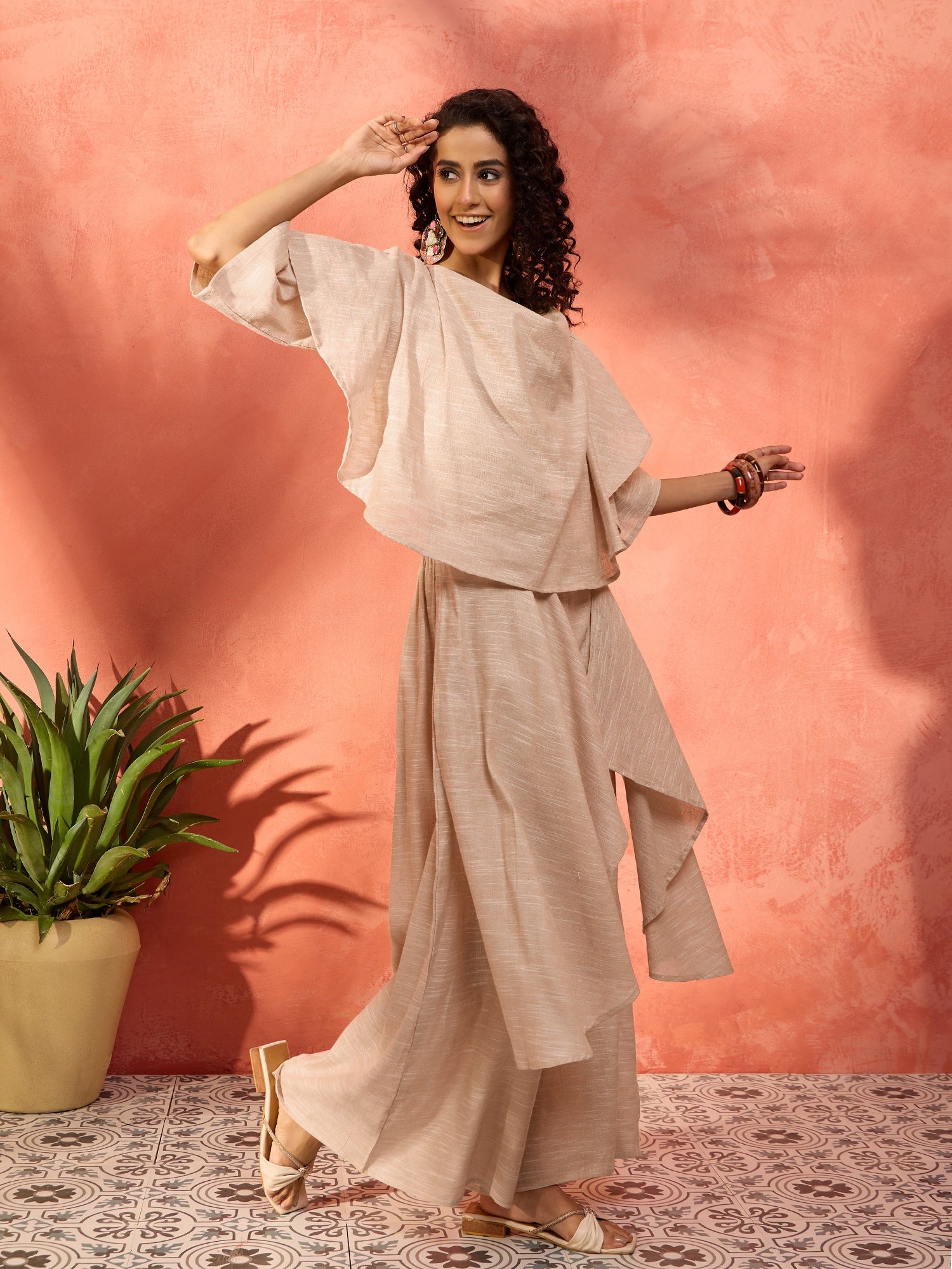 Beige Handloom Cowl Co-Ord Set