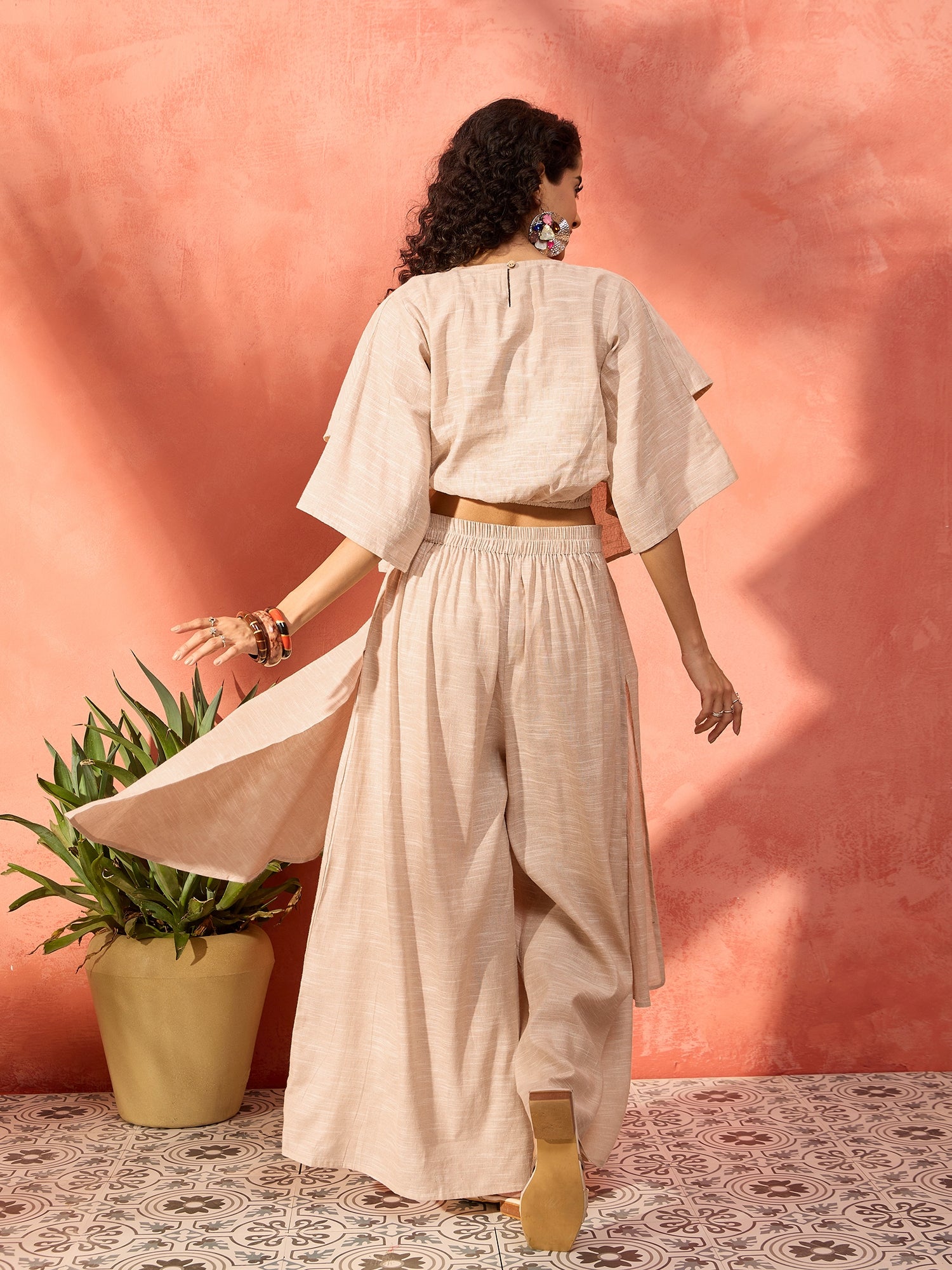 Beige Handloom Cowl Co-Ord Set