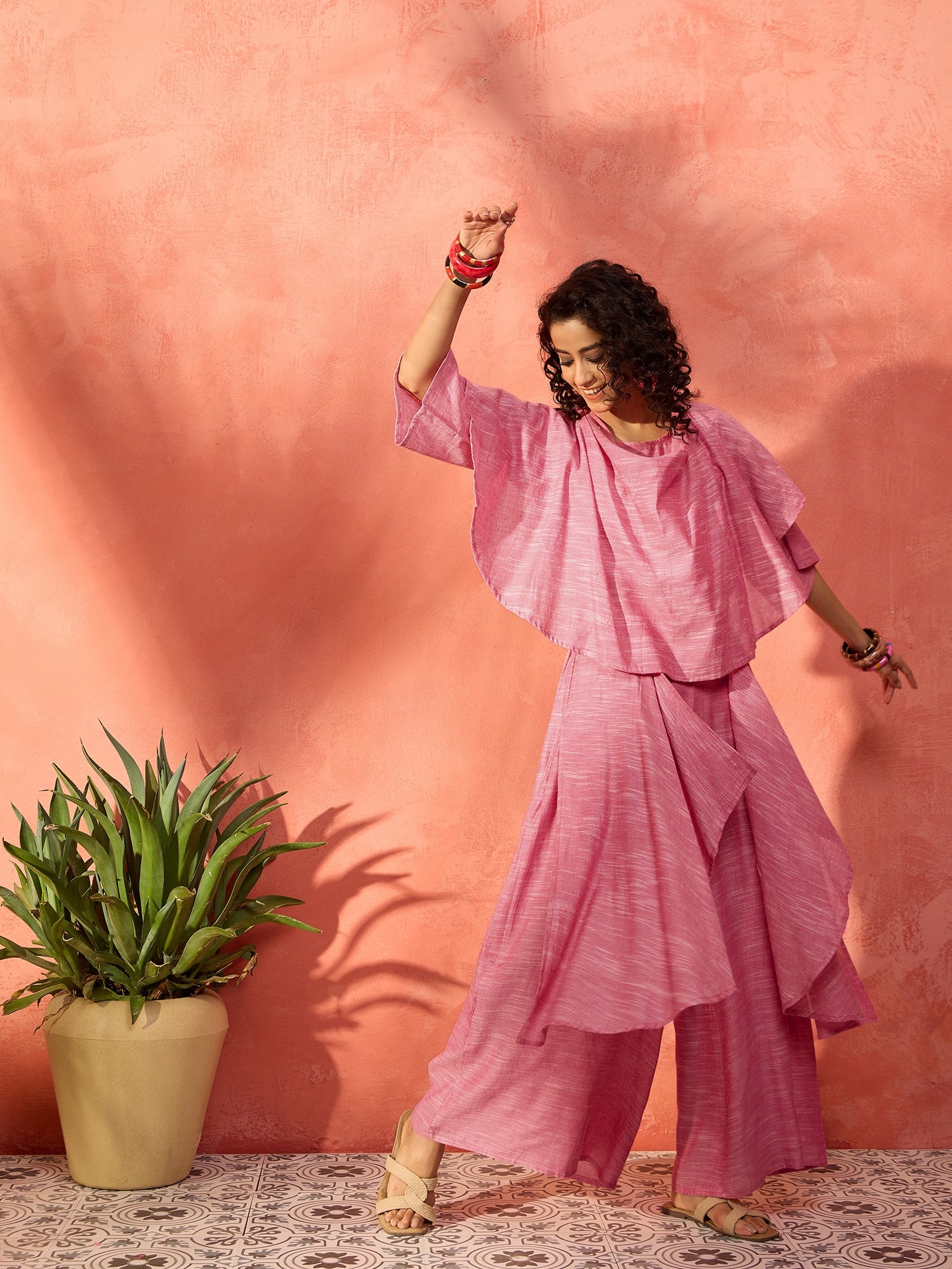 Sweet Pink Handloom Cowl Co-Ord Set