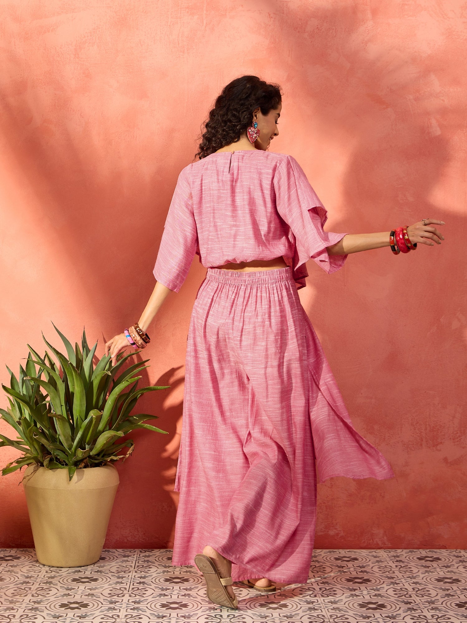 Sweet Pink Handloom Cowl Co-Ord Set