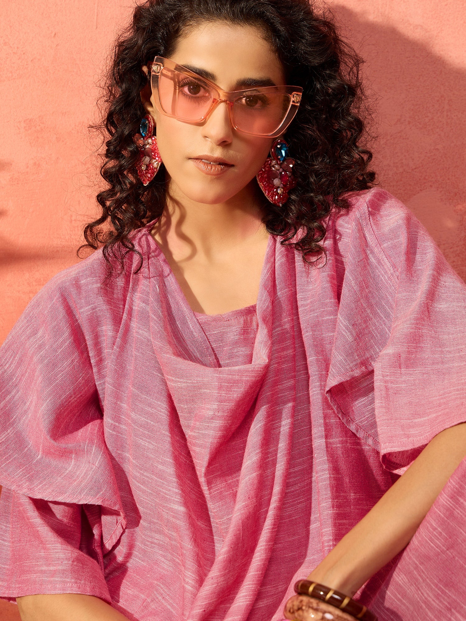 Sweet Pink Handloom Cowl Co-Ord Set