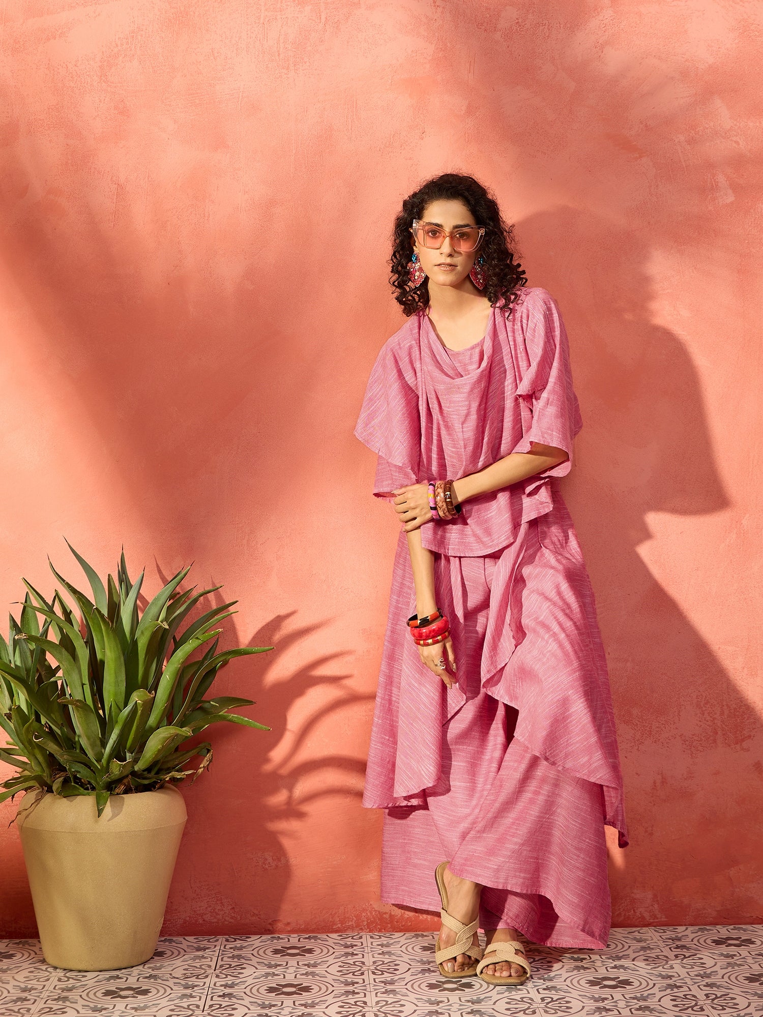 Sweet Pink Handloom Cowl Co-Ord Set