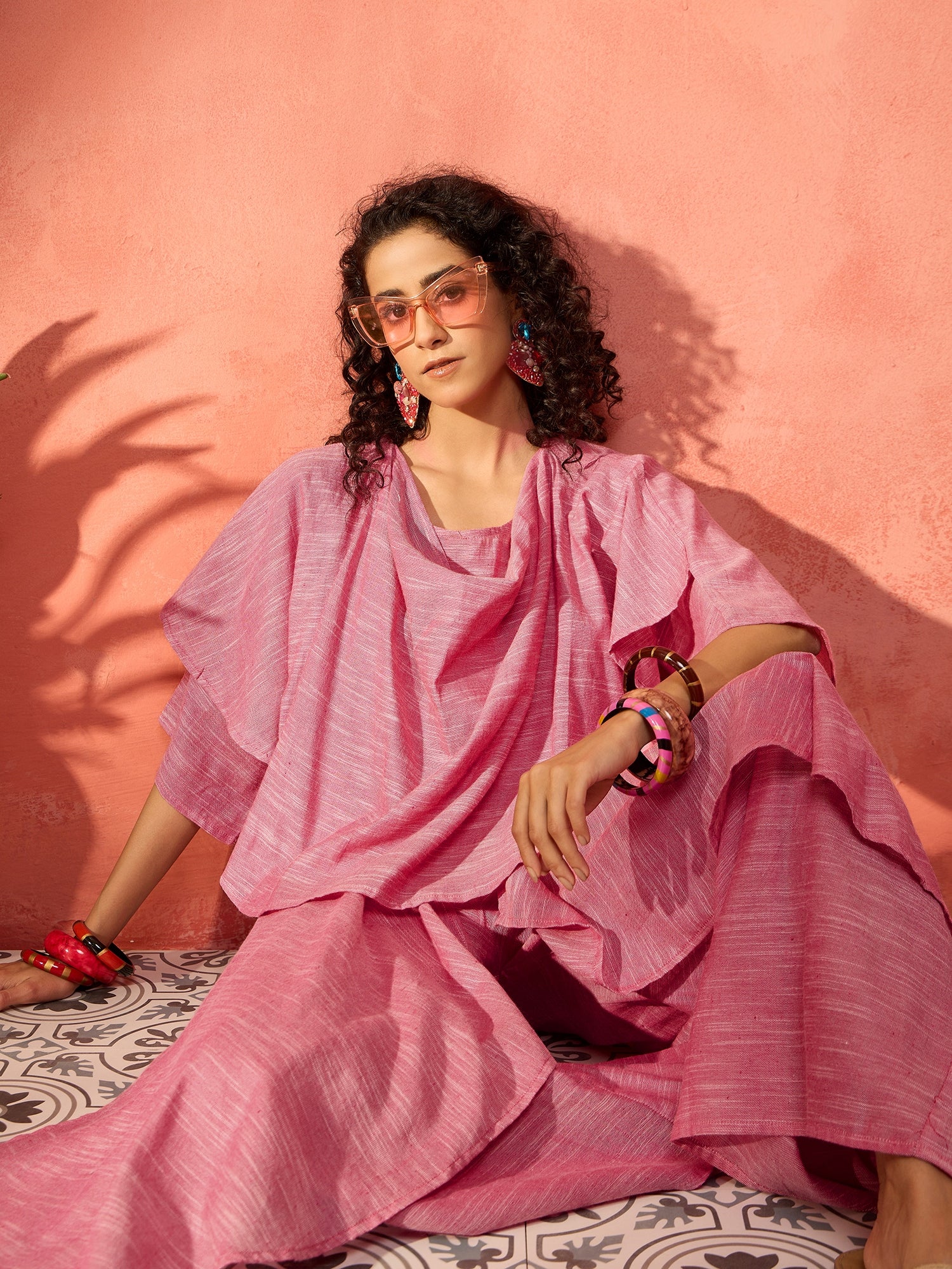 Sweet Pink Handloom Cowl Co-Ord Set