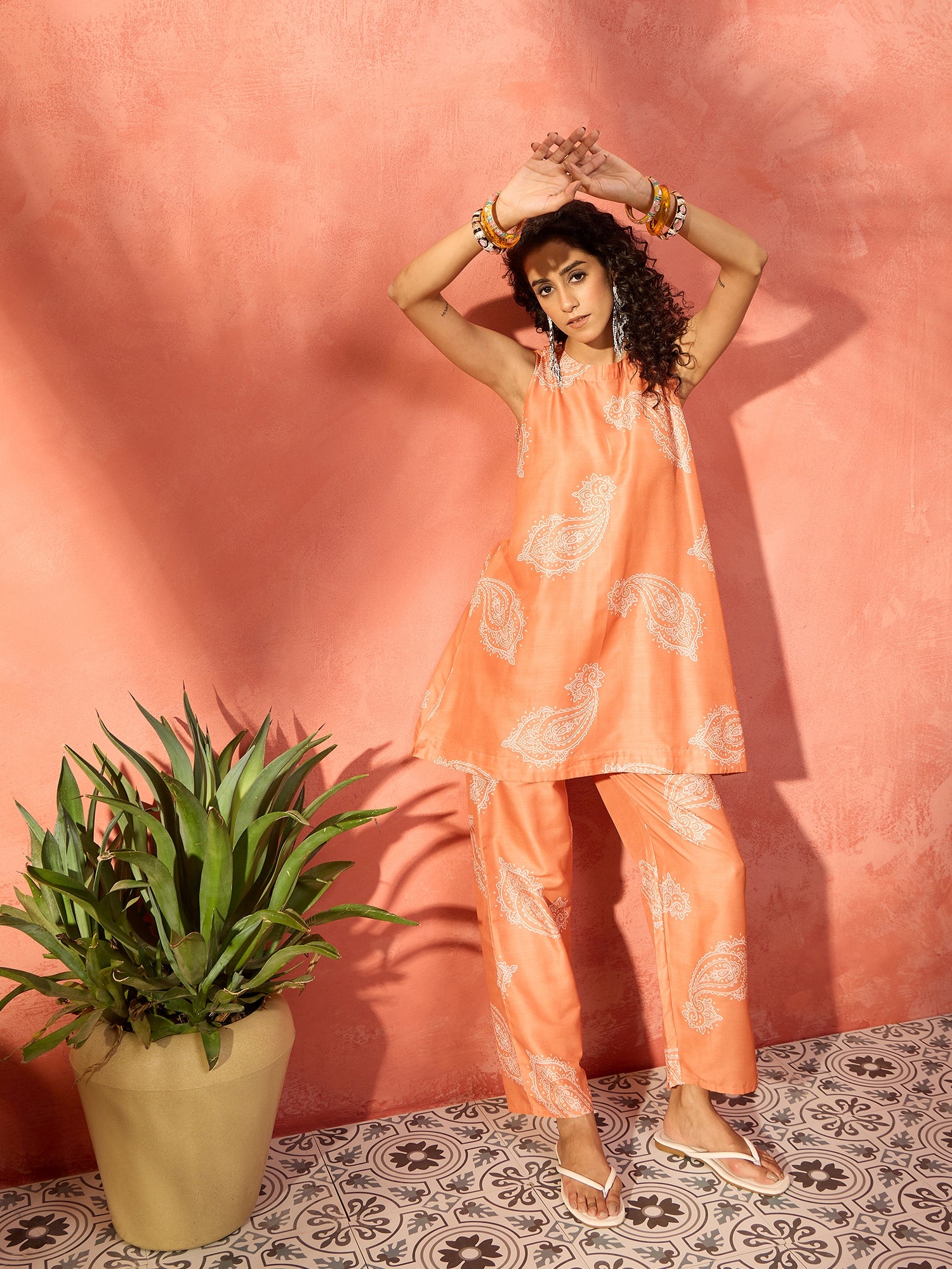 Halloween Orange Paisley Short Kurta Set