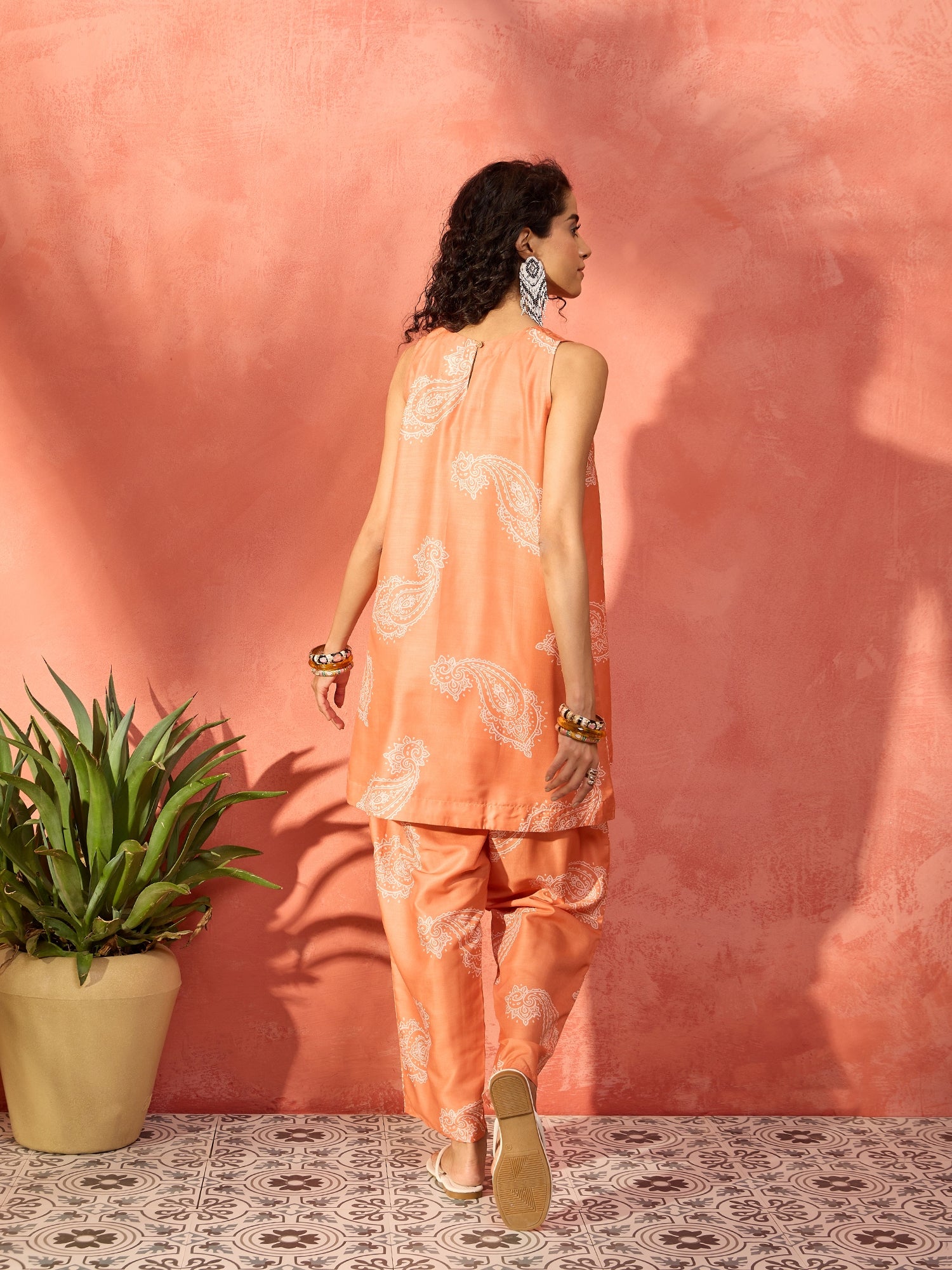 Halloween Orange Paisley Short Kurta Set