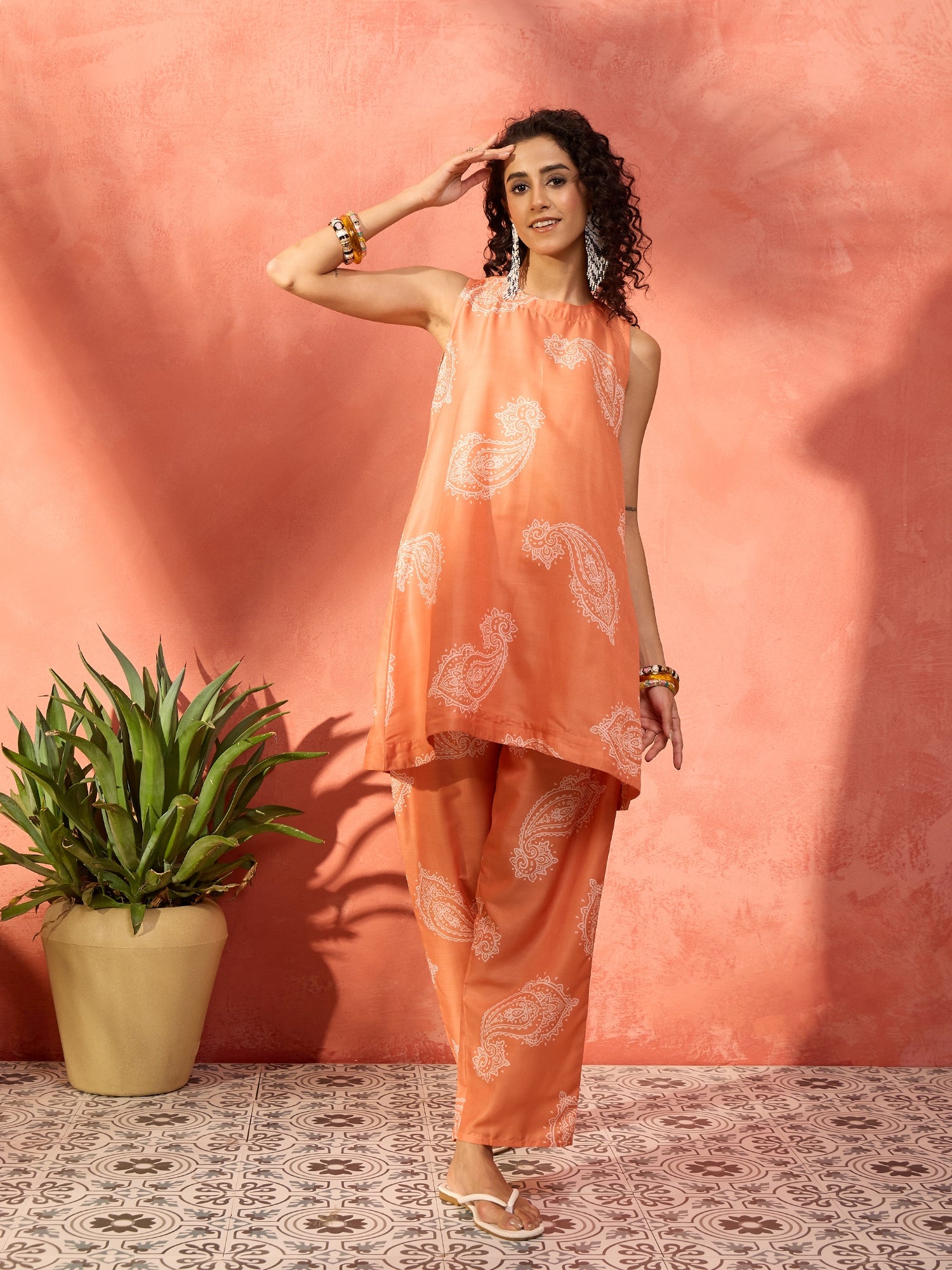 Halloween Orange Paisley Short Kurta Set