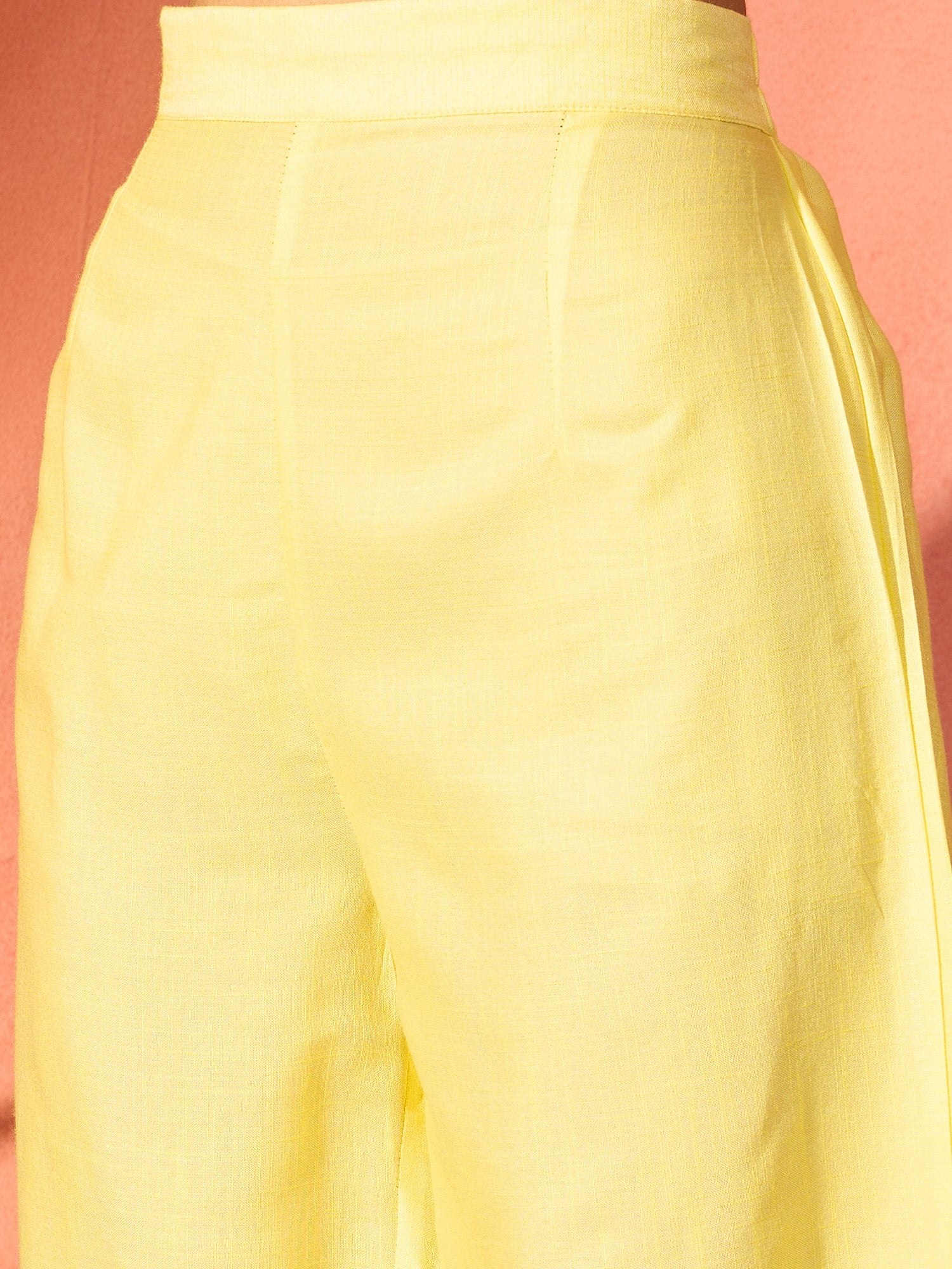 Sunshine Yellow Lurex Sweetheart Neck Short Kurta Pant Set