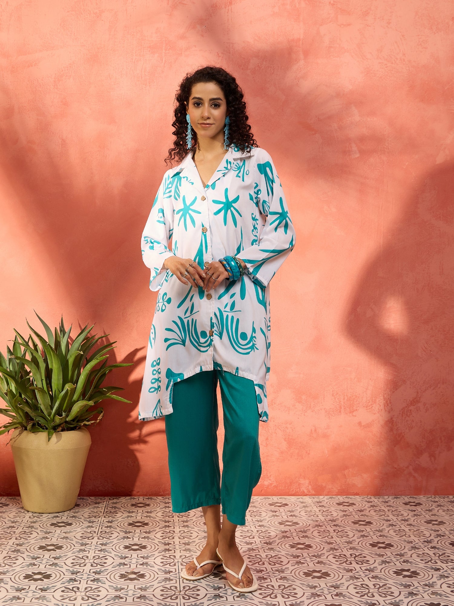 Seagreen Grass Blazer Kurta Solid Narrow Pant Set