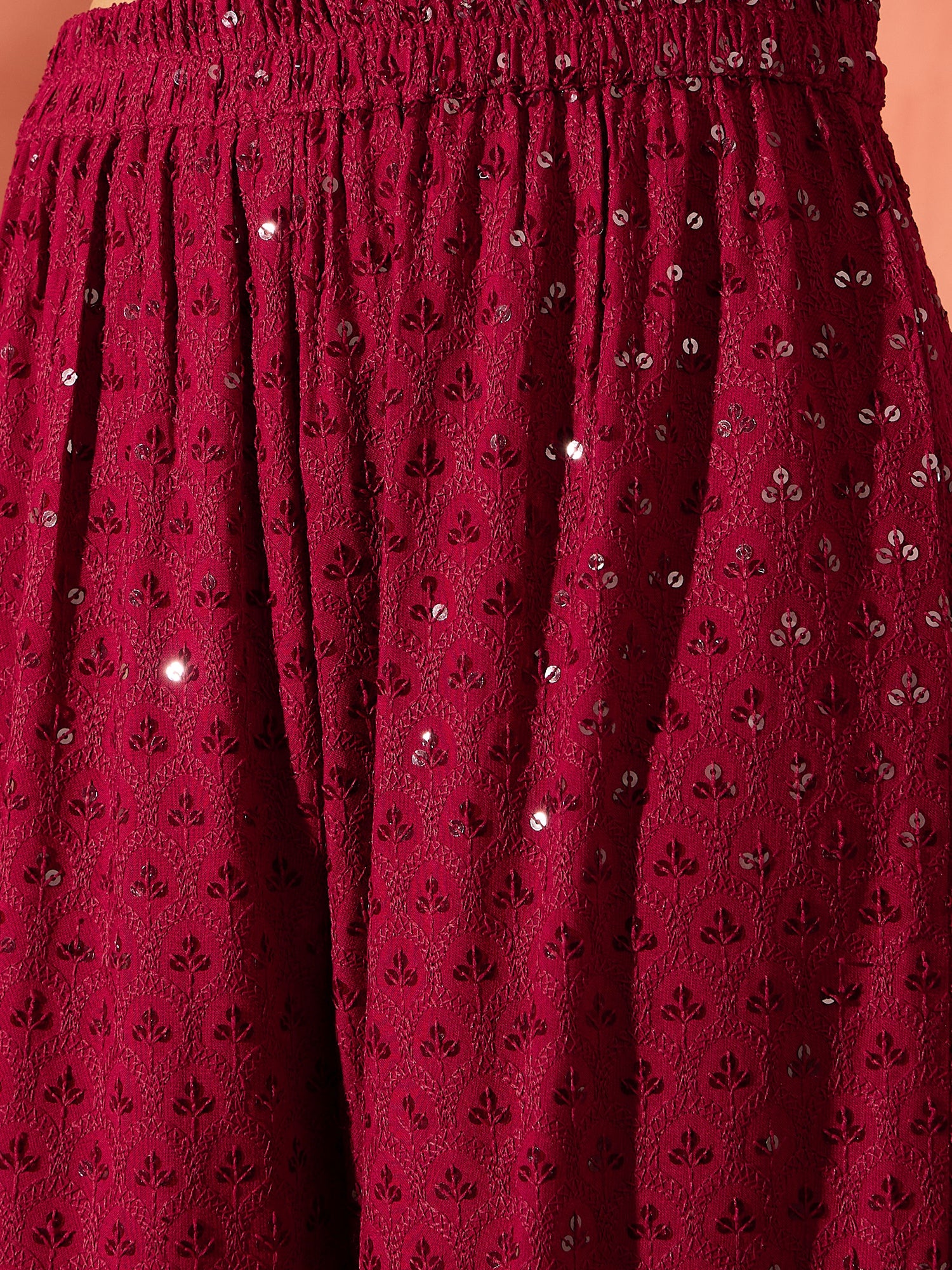 Barn Red Chikankari Anarkali Kurta Set