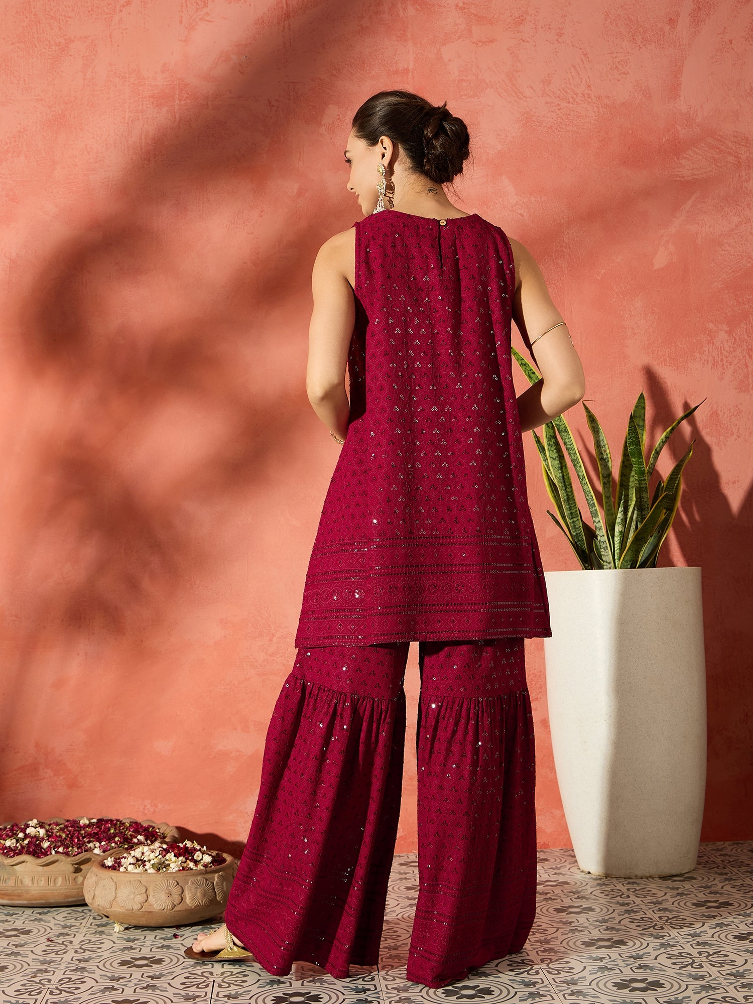 Barn Red Chikankari Short Kurta Set