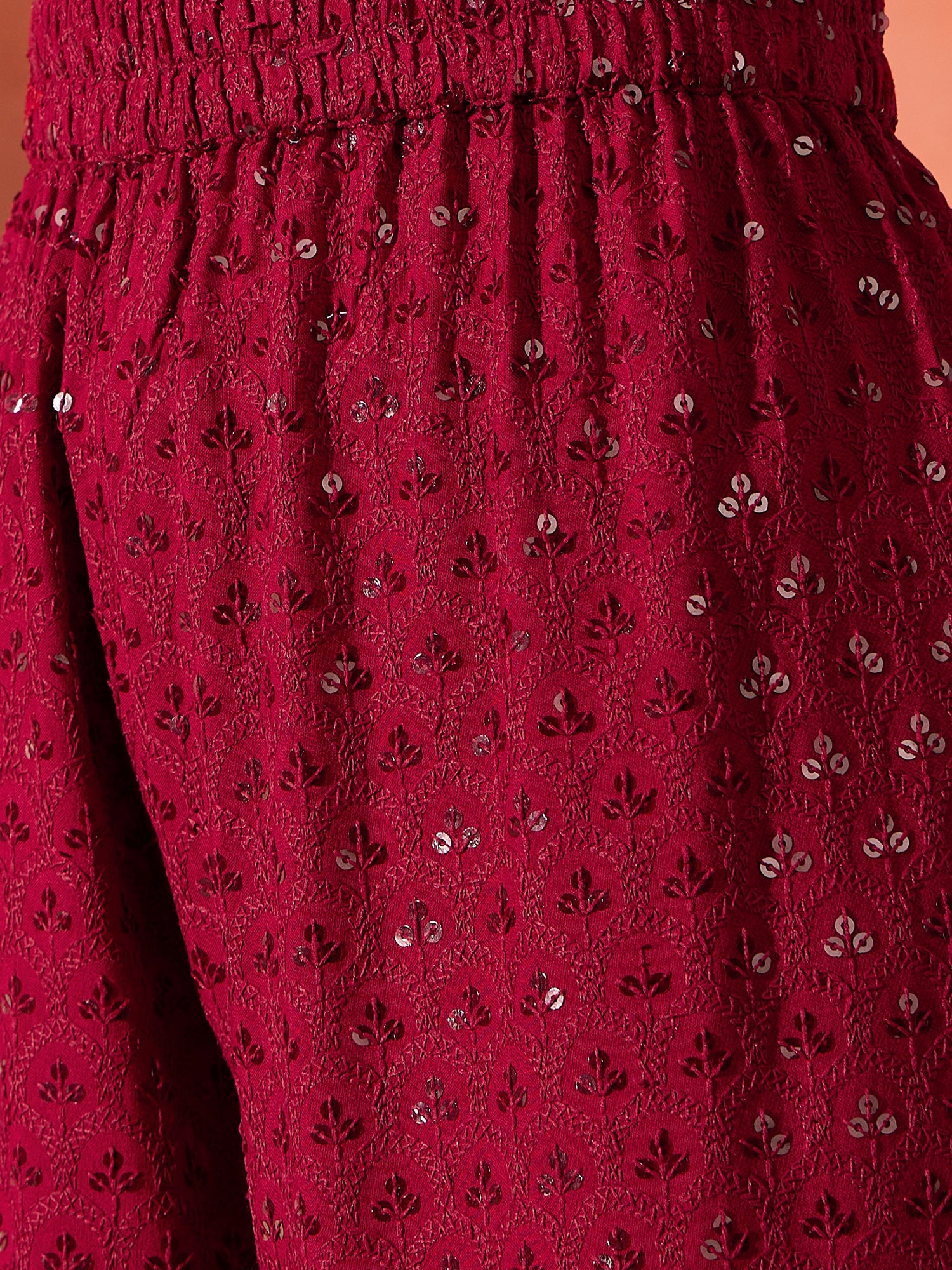 Barn Red Chikankari Short Kurta Set