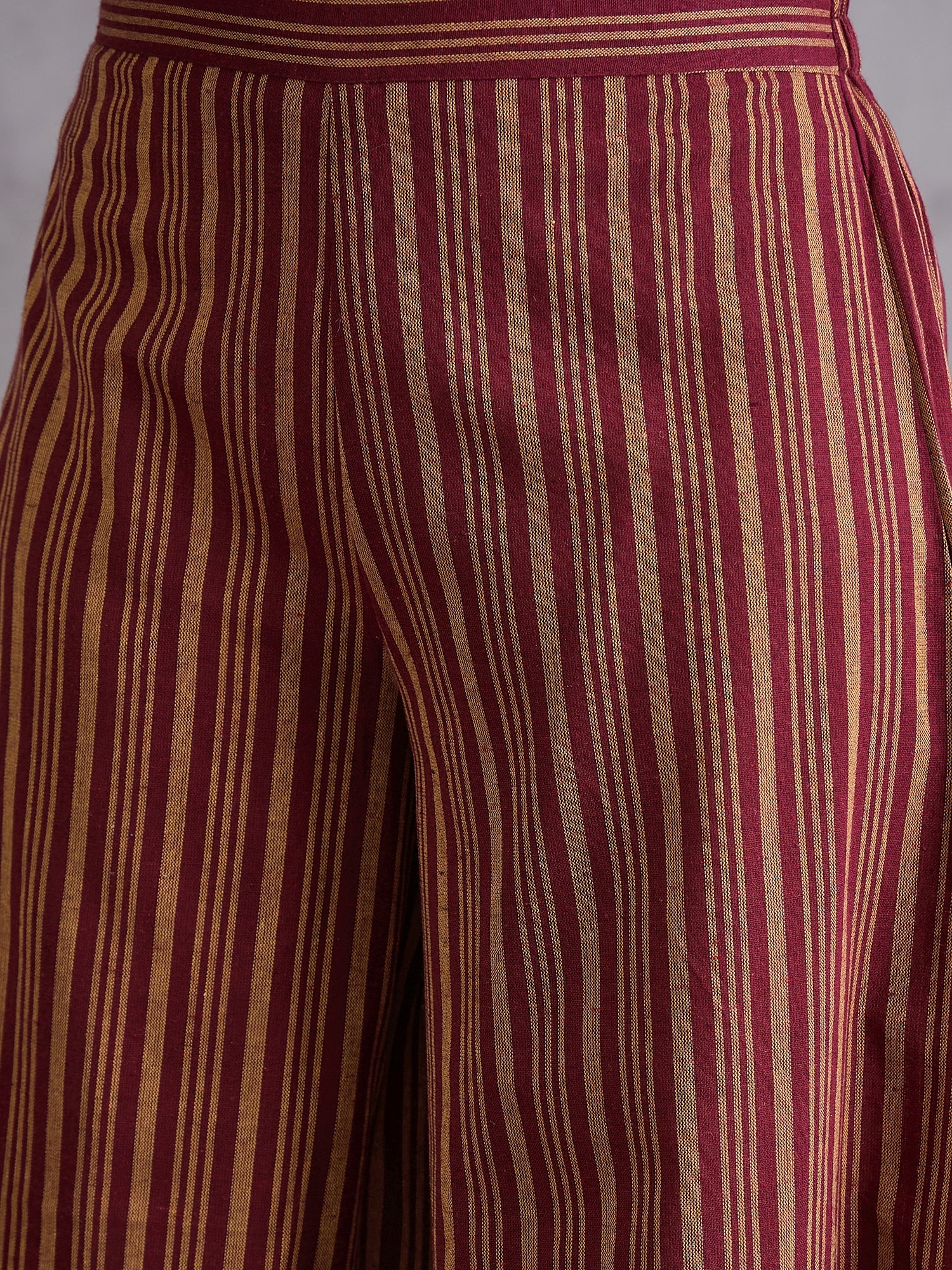 Maroon Orange Striped Kurta Set