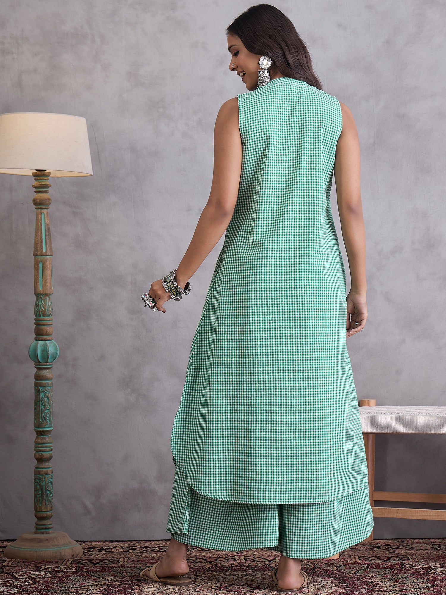 Green Small Check Kurta Set