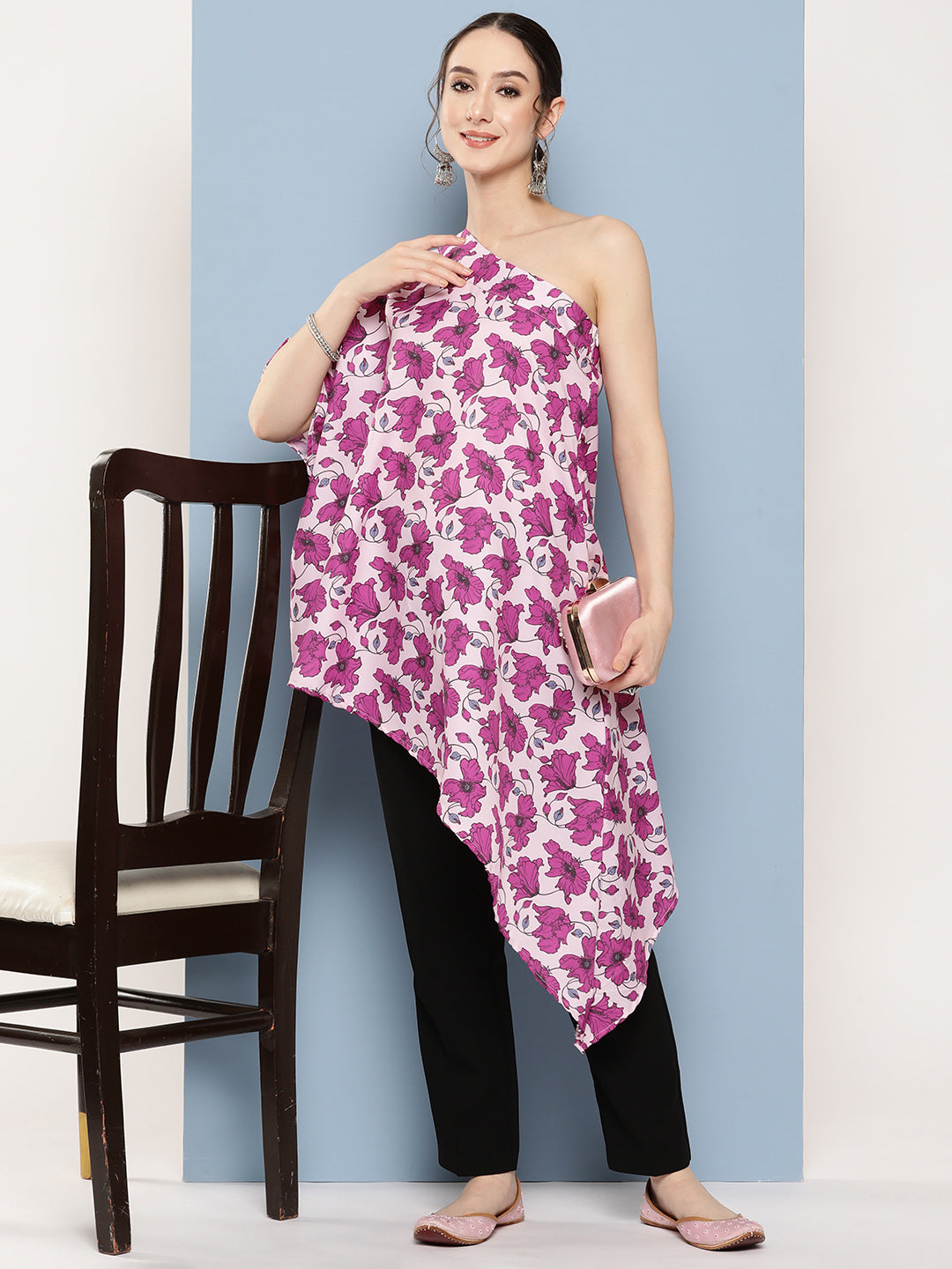 Pink Fuchsia Japanese Art Oneshoulder Top