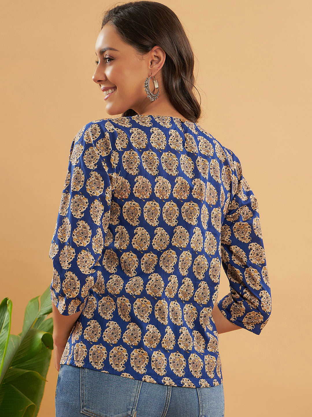 Ink Blue Small Paisley Kalamkari Top