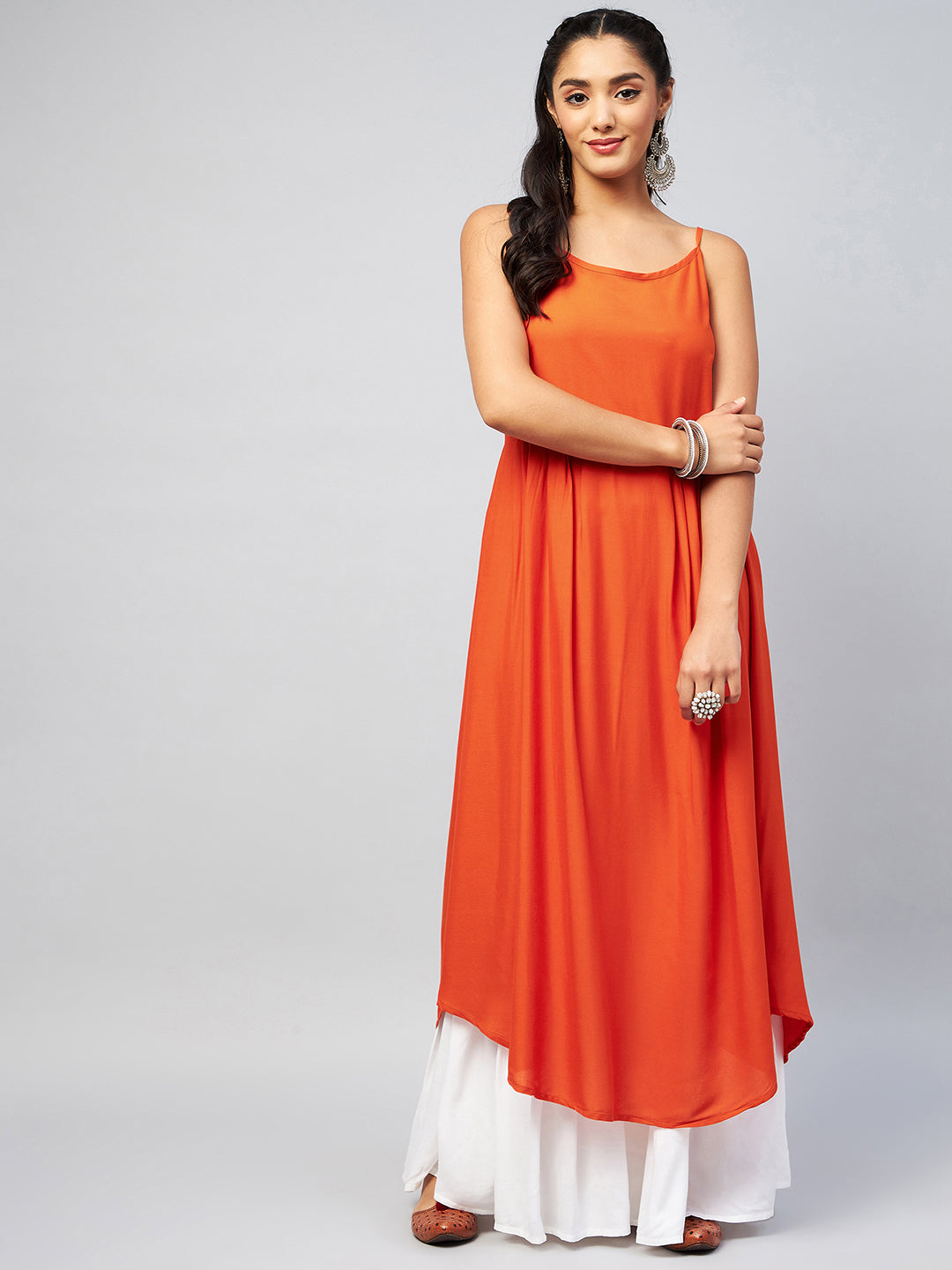 Solid Orange Strappy Kurta