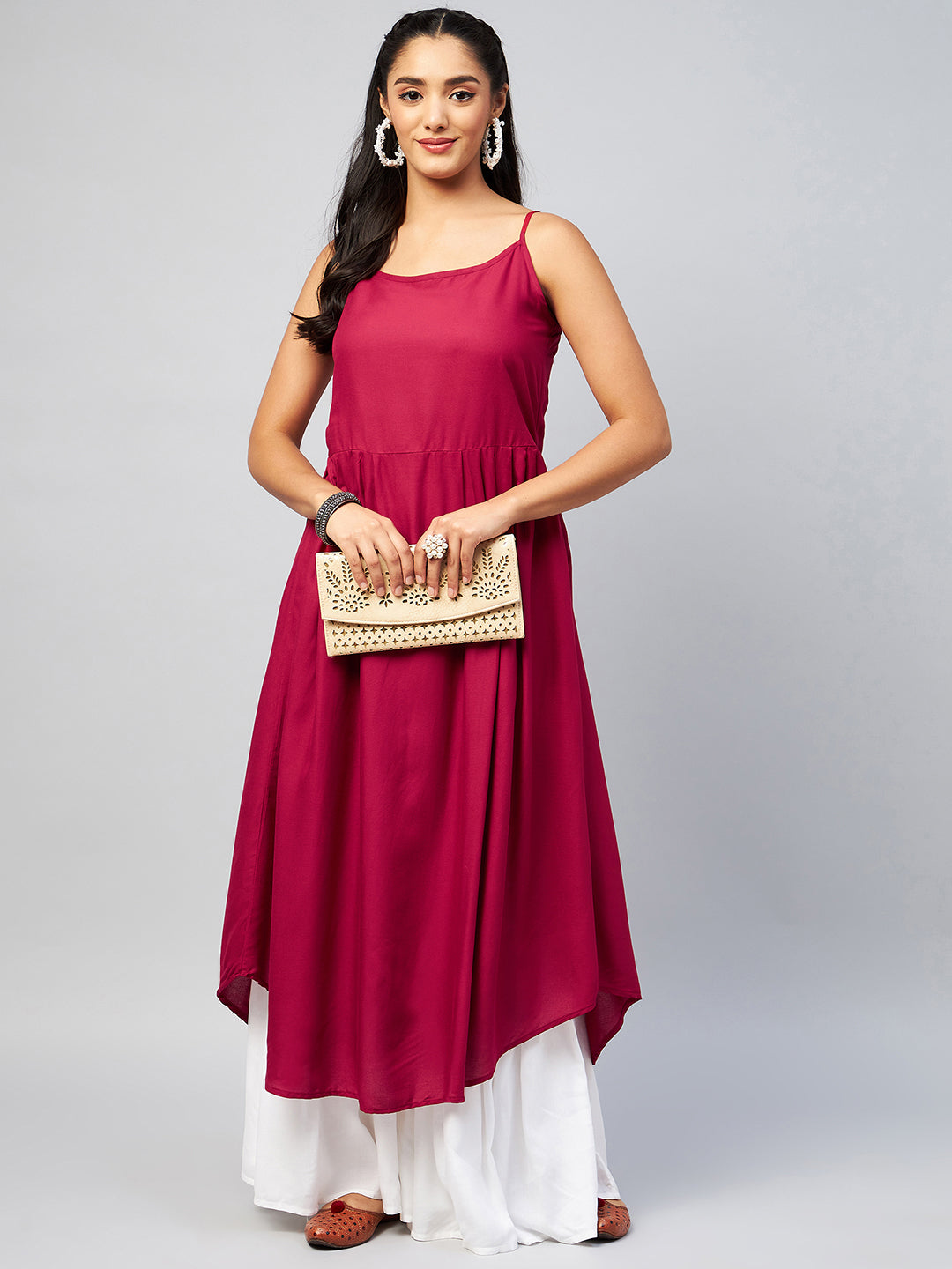 Solid Maroon Strappy Kurta